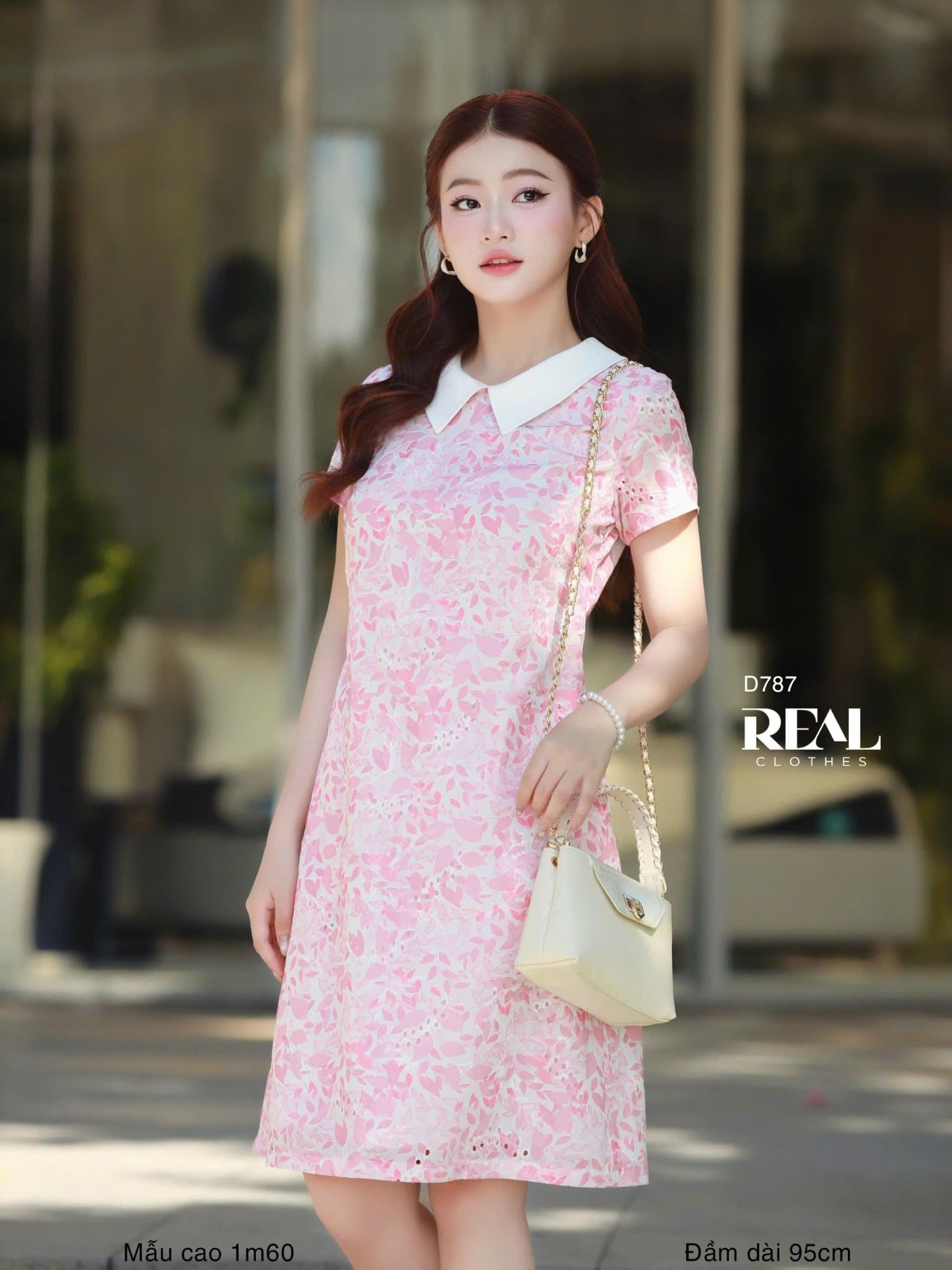 Đầm suông tay đủ cổ lá sen hồng SALE - size M