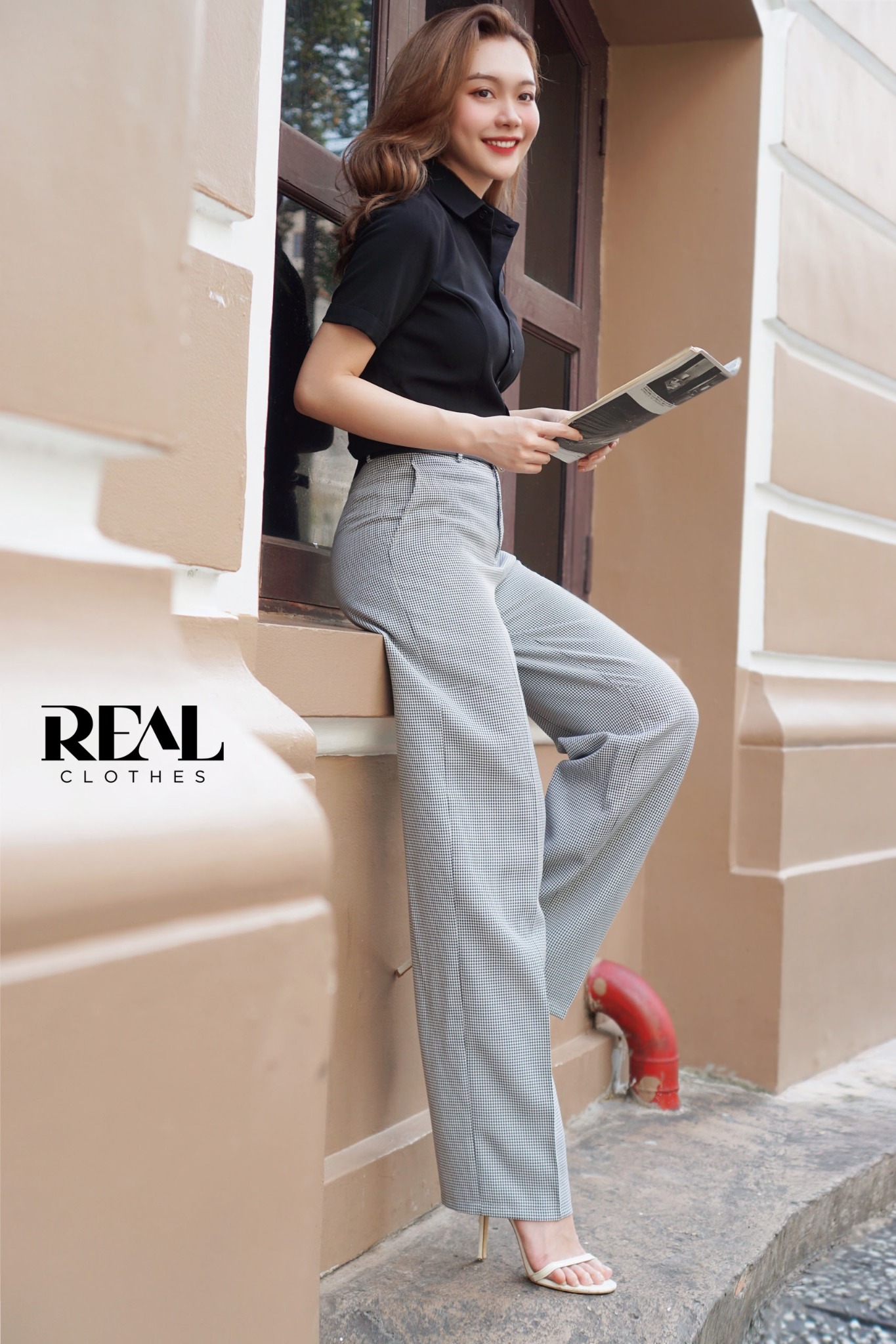 Quần suông Paris zigzag đen