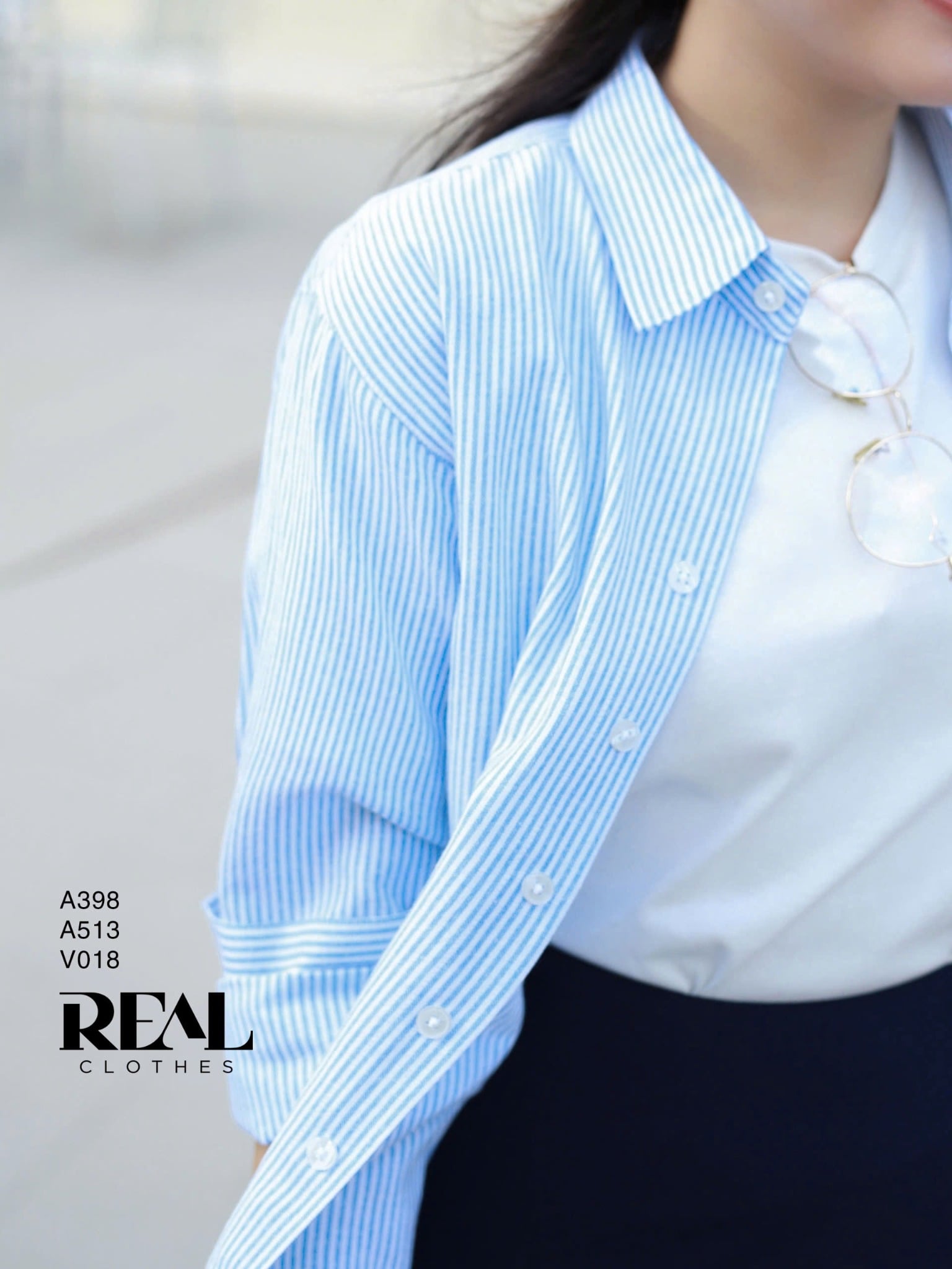 Sơ mi form rộng sọc blue SALE