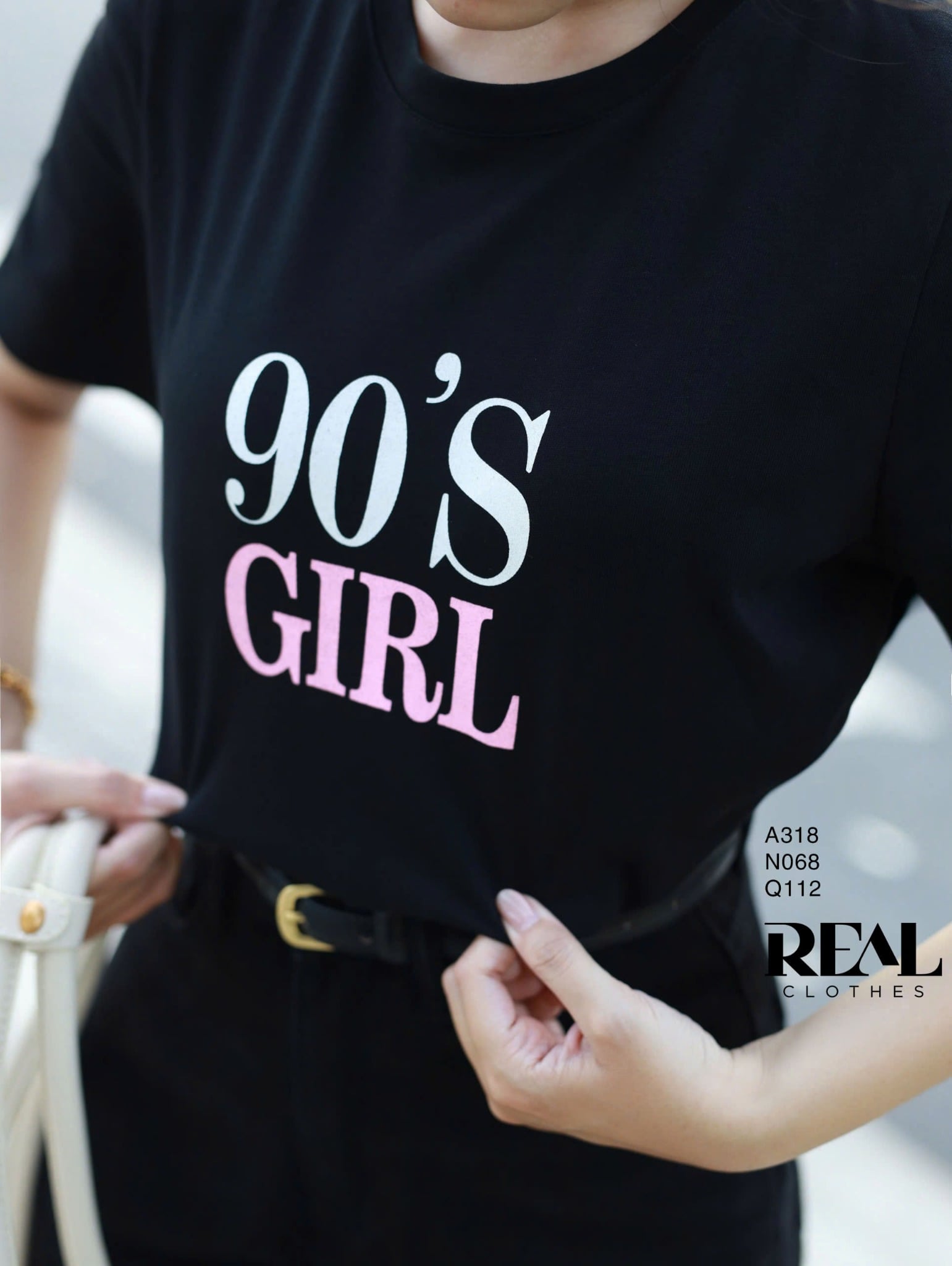 Áo thun cotton đen 90's SALE