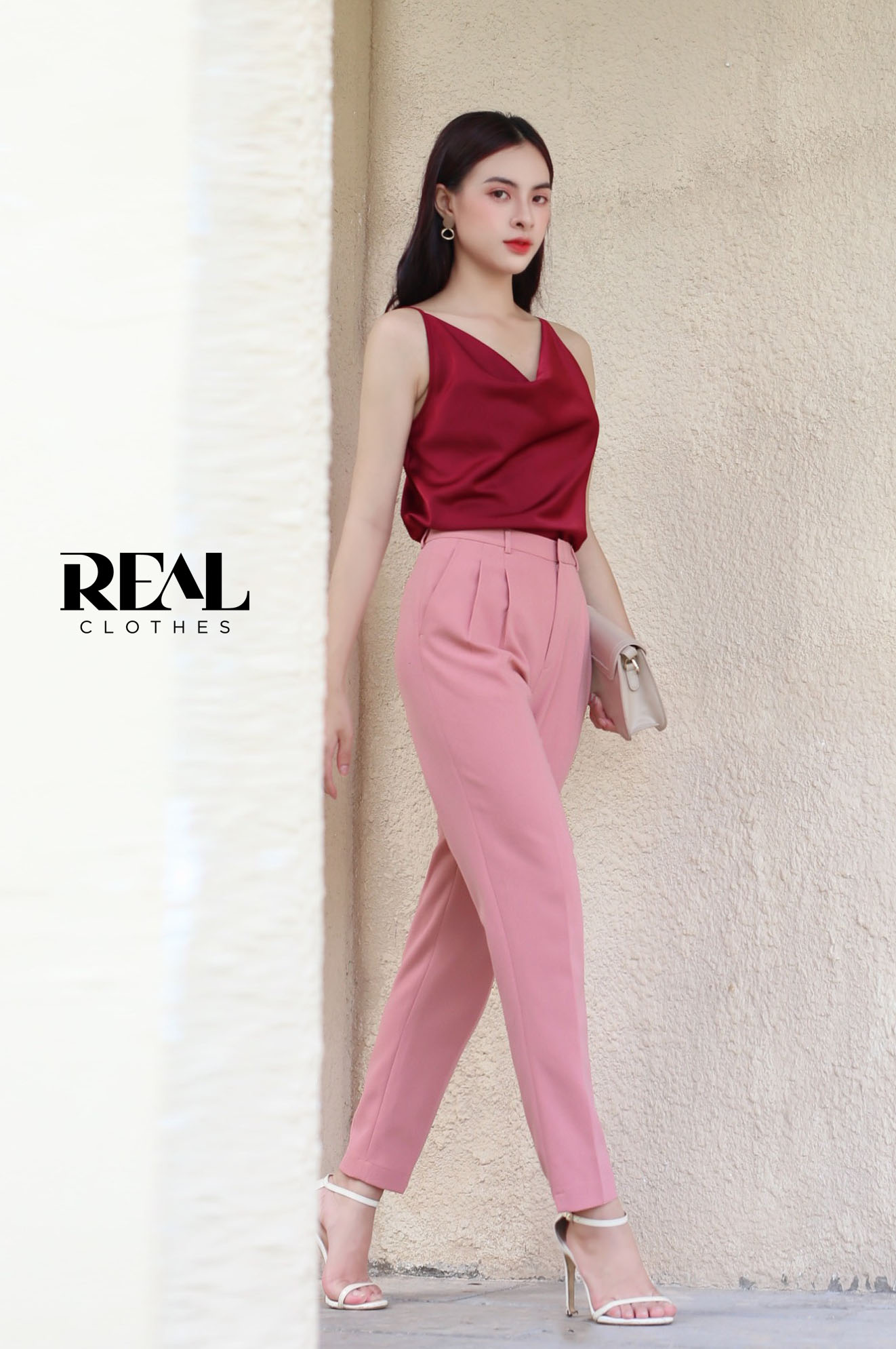 Quần lưng cao cindy hồng đậm SALE