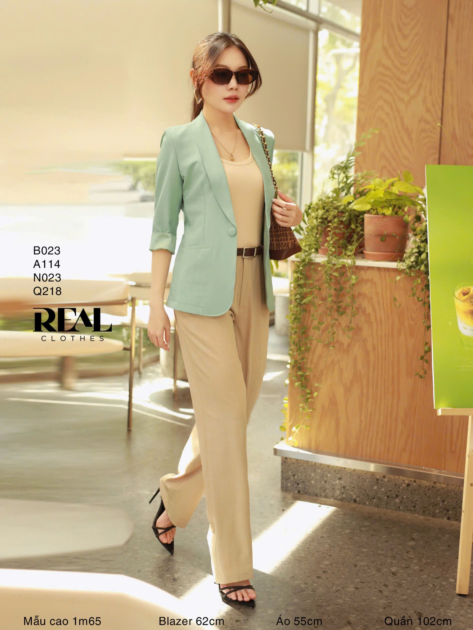 Blazer dài olive satin