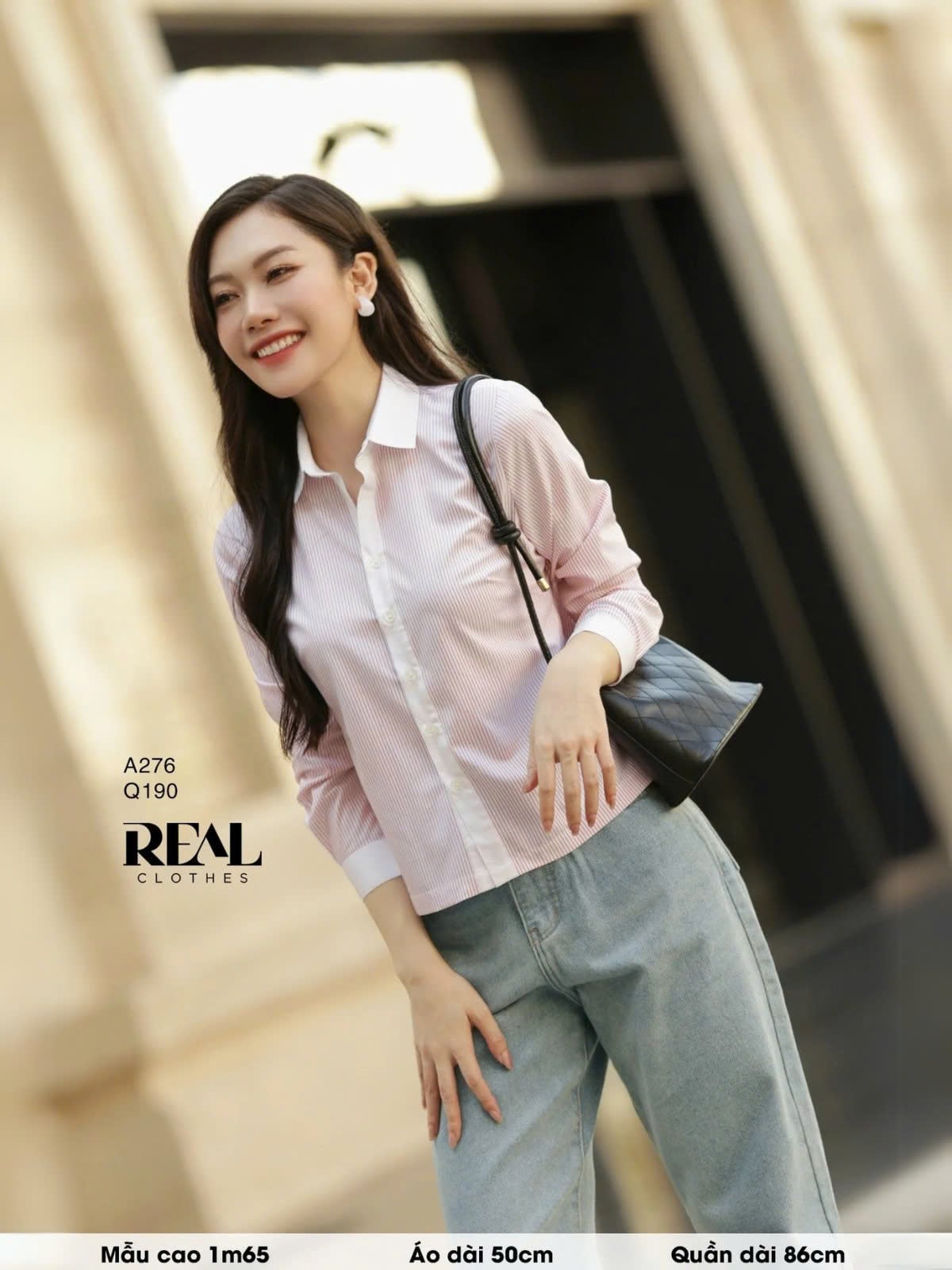 Sơ mi crop sọc hồng