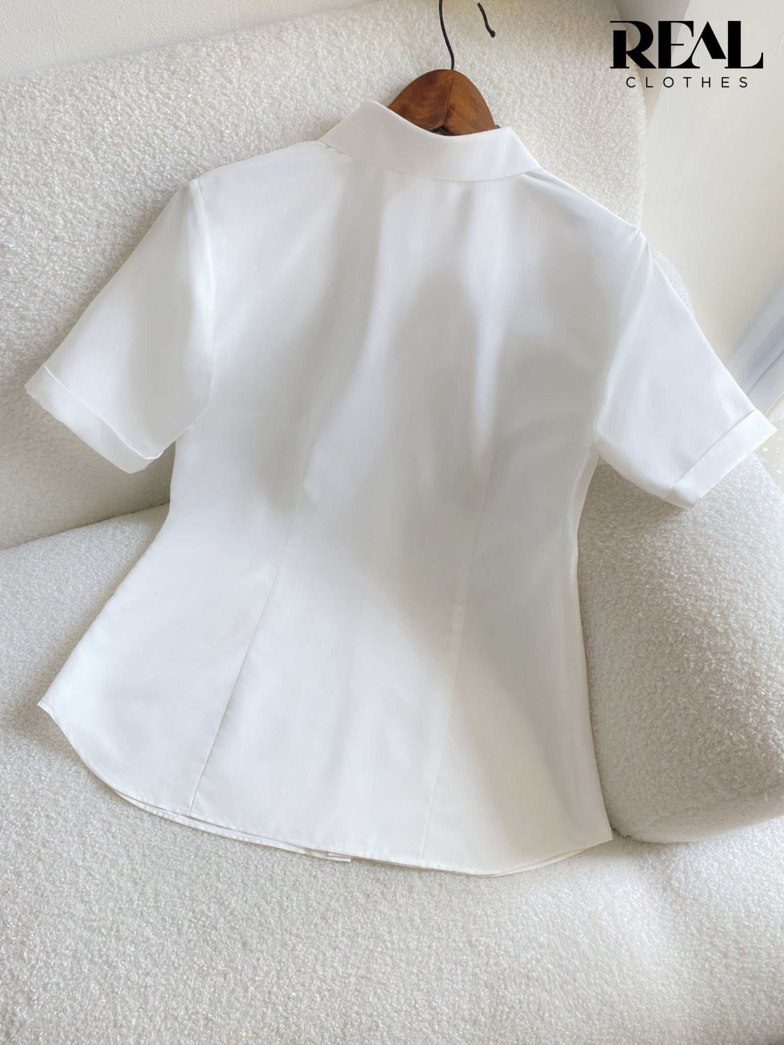 Sơ mi lụa sồi trắng tay đủ