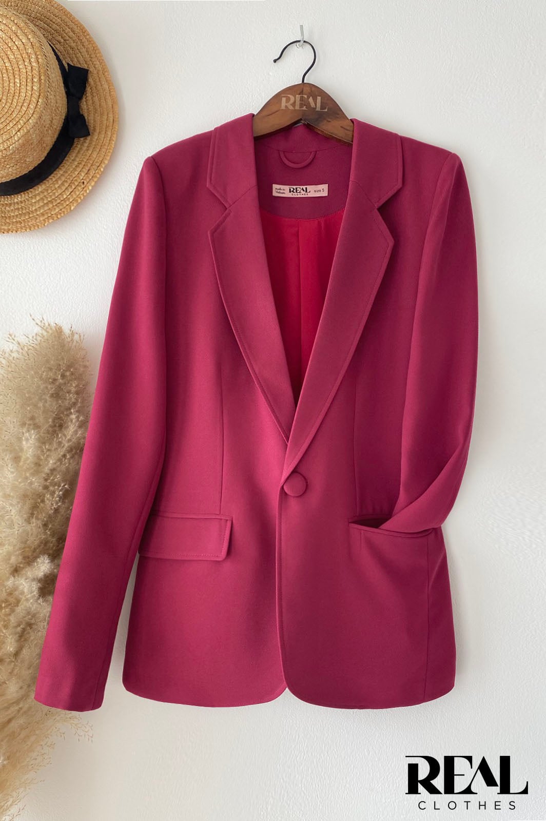 Blazer 2 lớp hồng cẩm