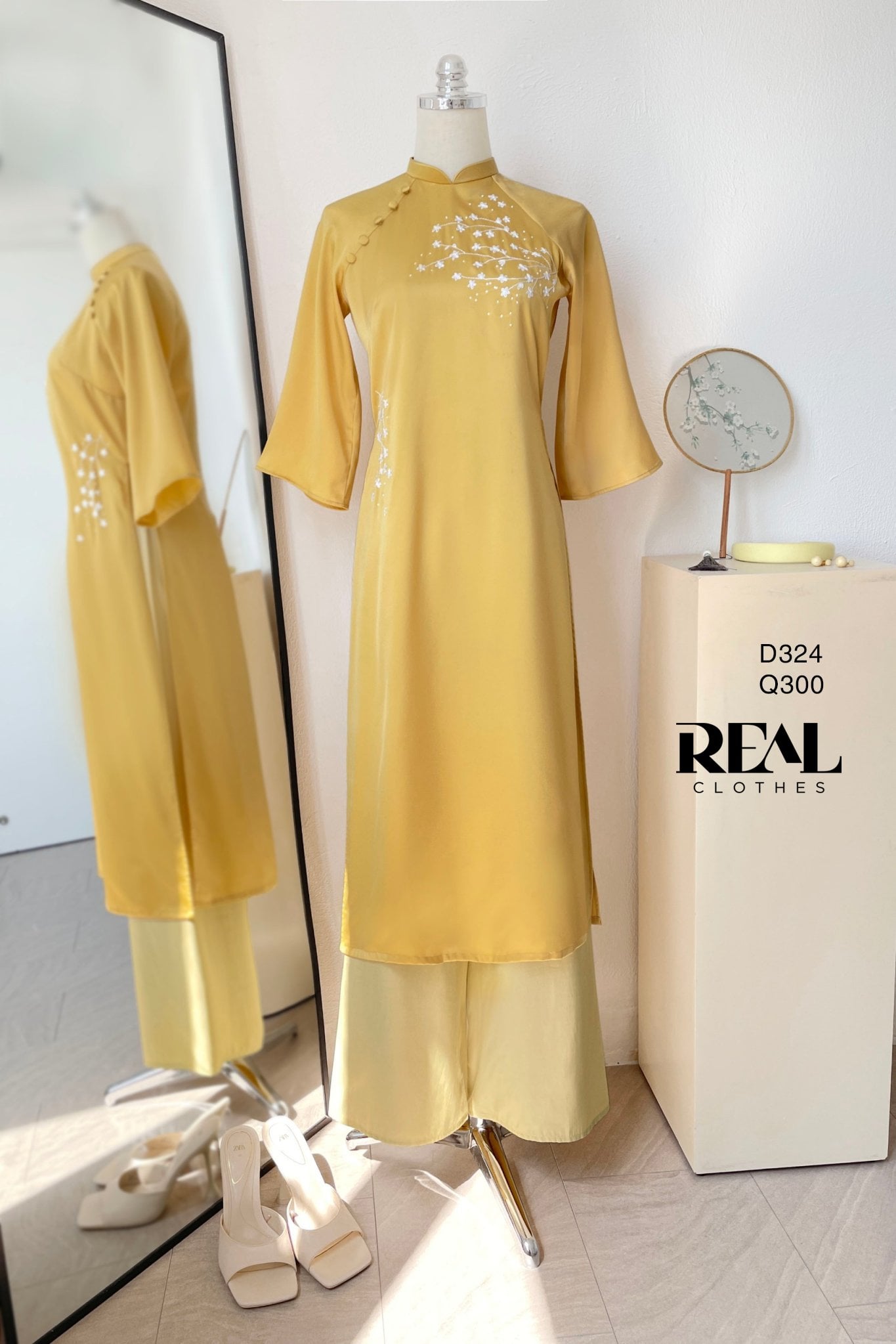 Áo dài cách tân vivi vàng