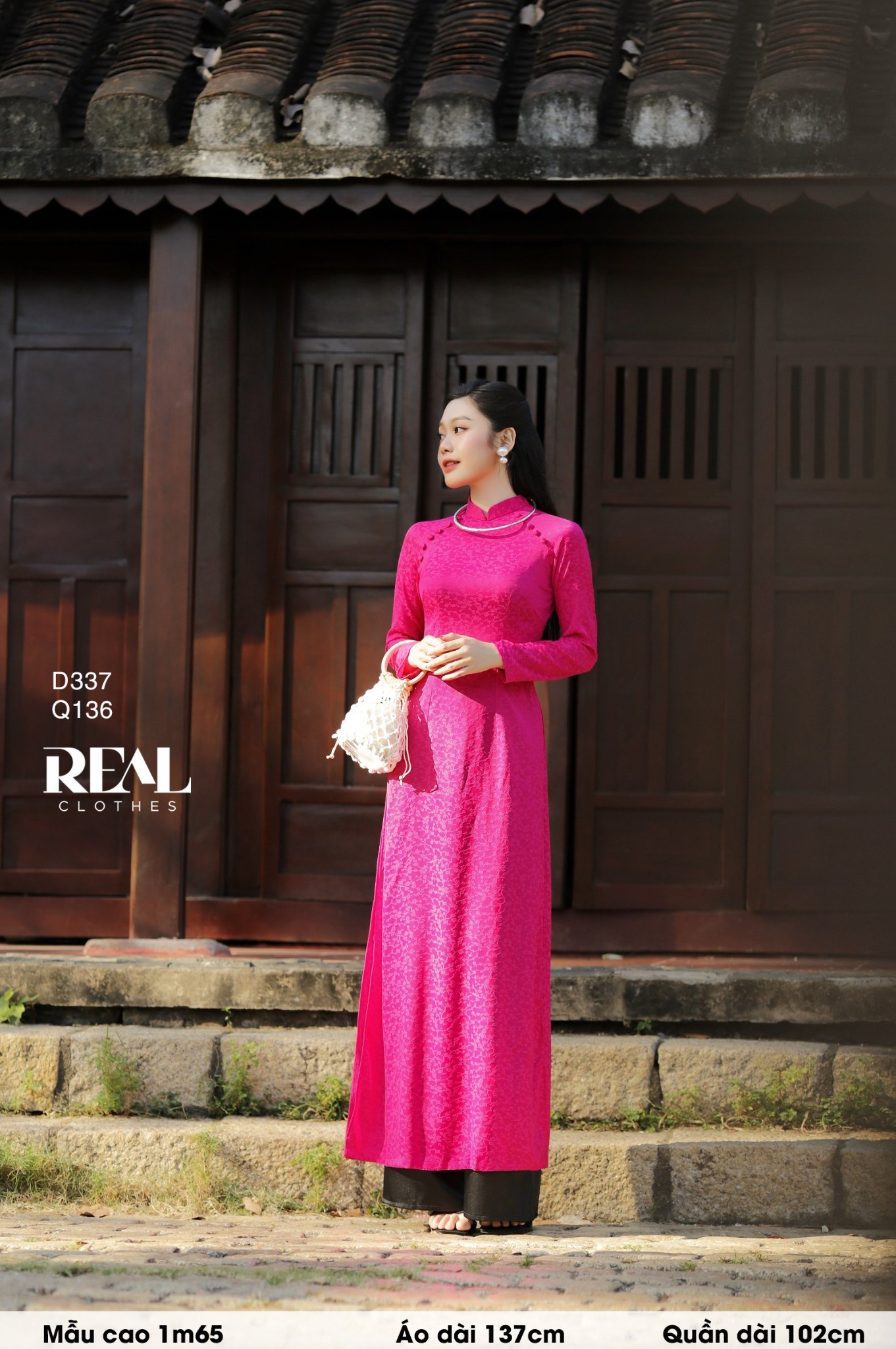  Áo dài truyền thống Nhã An hồng sen tay dài 