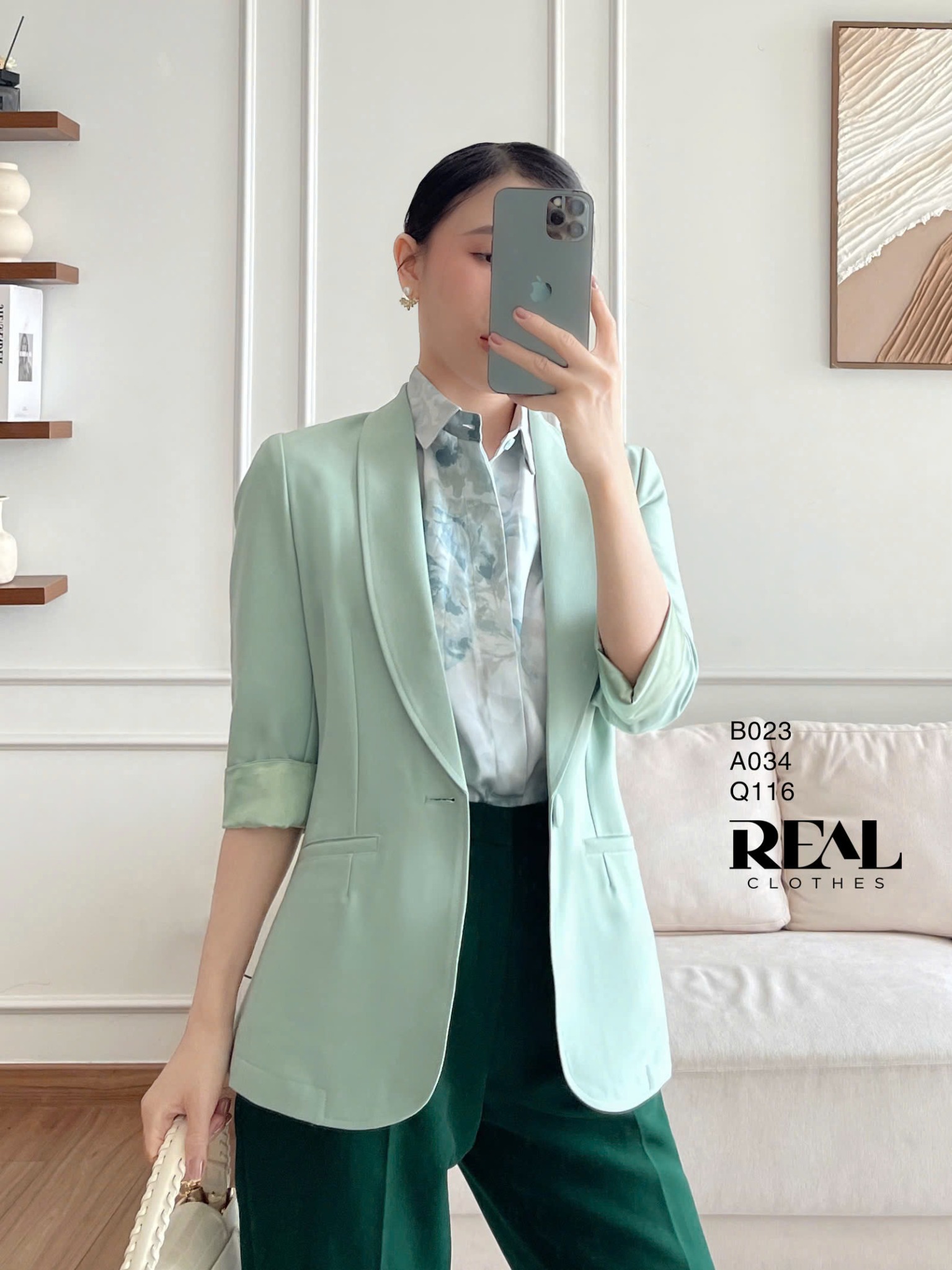 Blazer dài olive satin