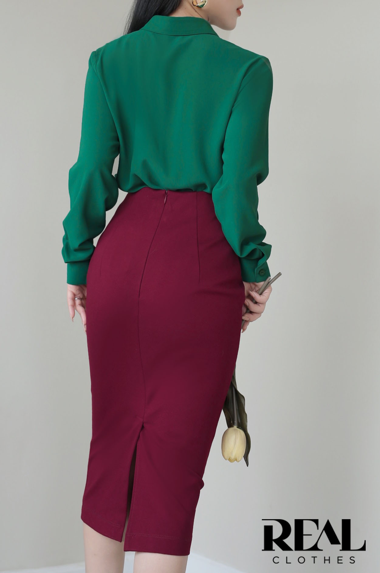 Sơ mi cổ mềm xanh lá MỚI