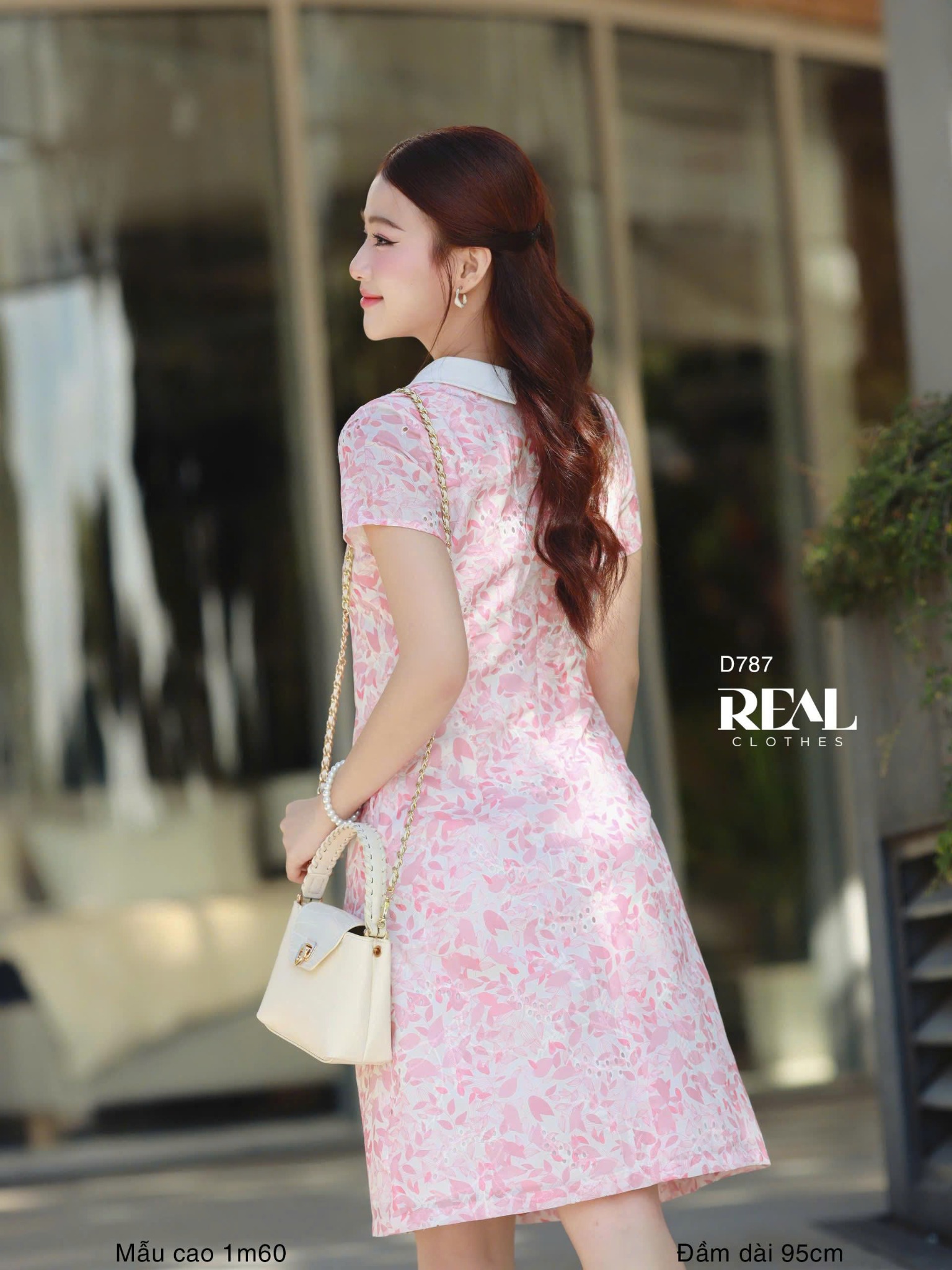 Đầm suông tay đủ cổ lá sen hồng SALE - size M