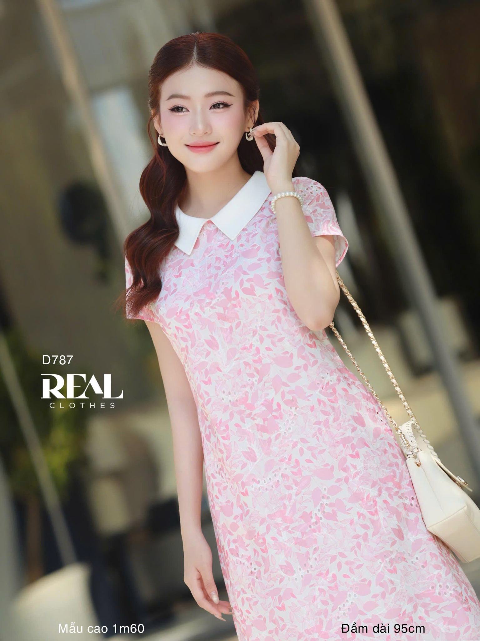 Đầm suông tay đủ cổ lá sen hồng SALE - size M