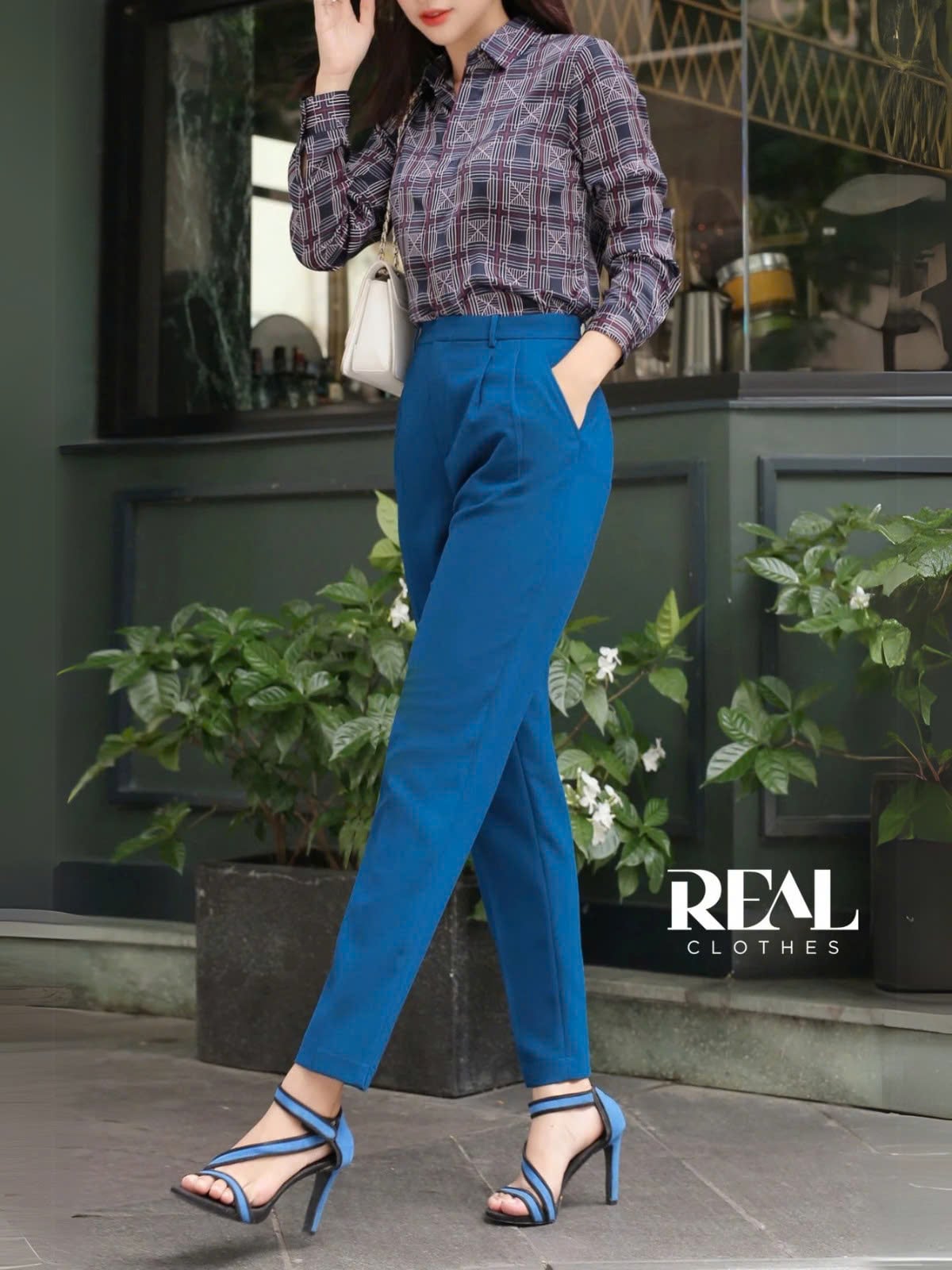 Quần lưng cao cindy xanh cổ vịt SALE