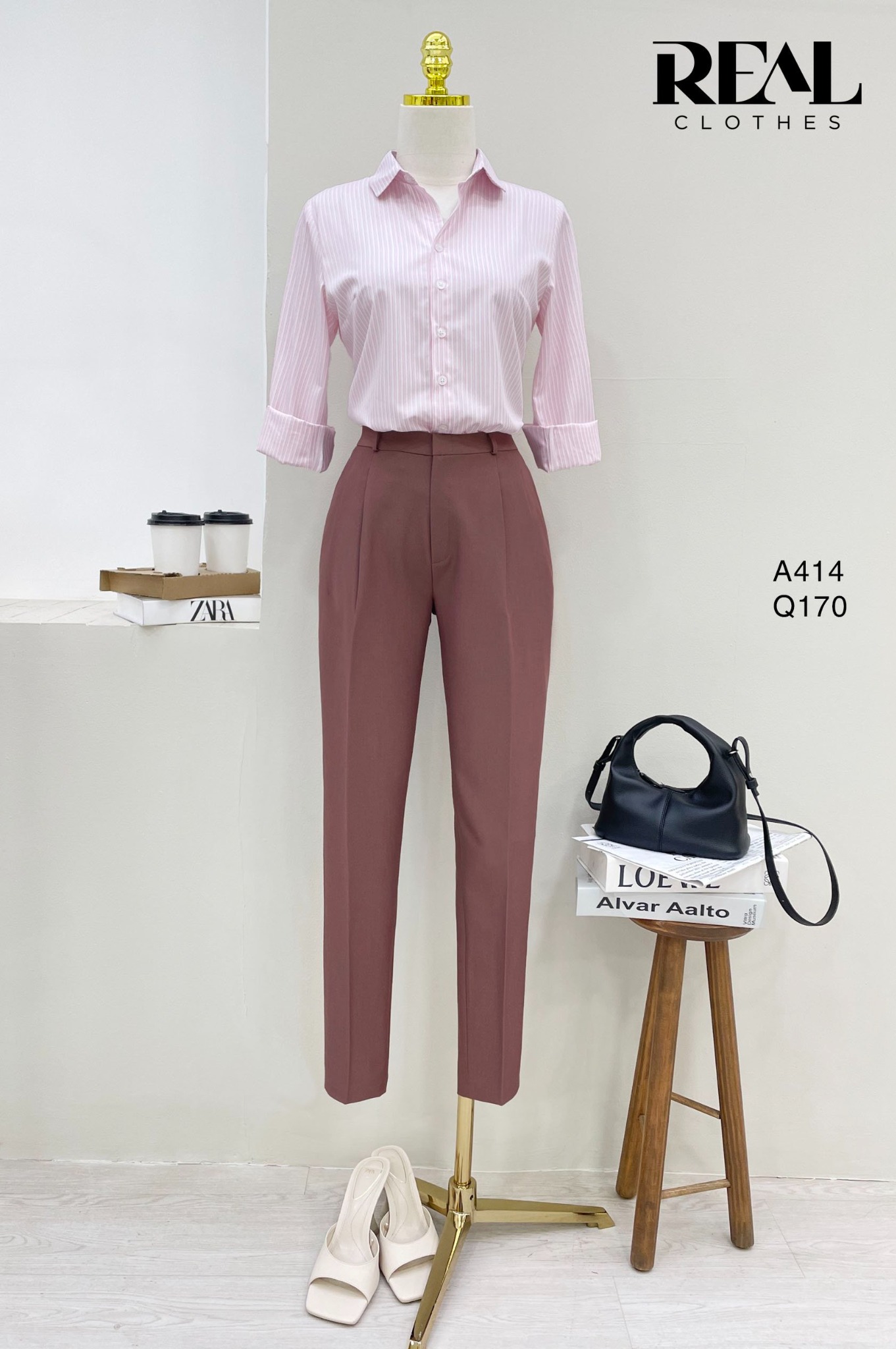 Sơ mi cổ Đức sọc hồng SALE - size XS