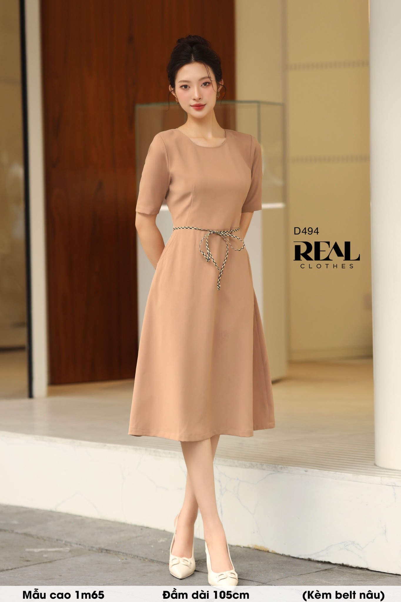 Đầm classic cà phê sữa (kèm belt) SALE