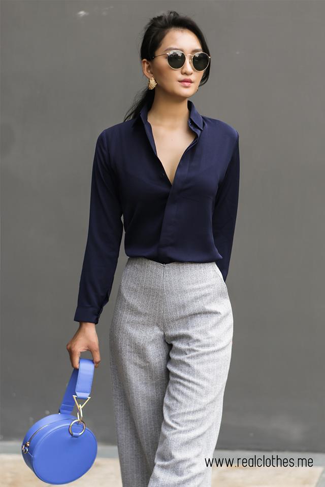 Sơ mi cổ mềm xanh đen