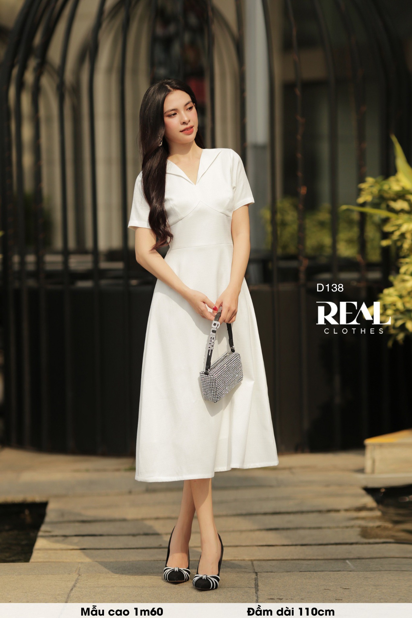 Đầm cúp ngực midi trắng