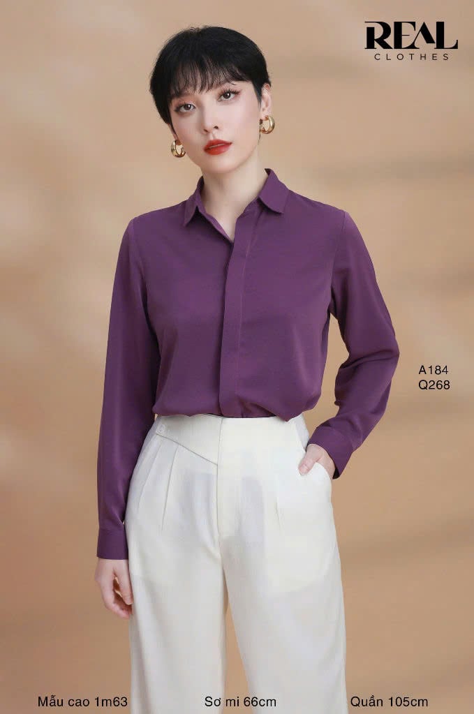 Sơ mi cổ mềm tím