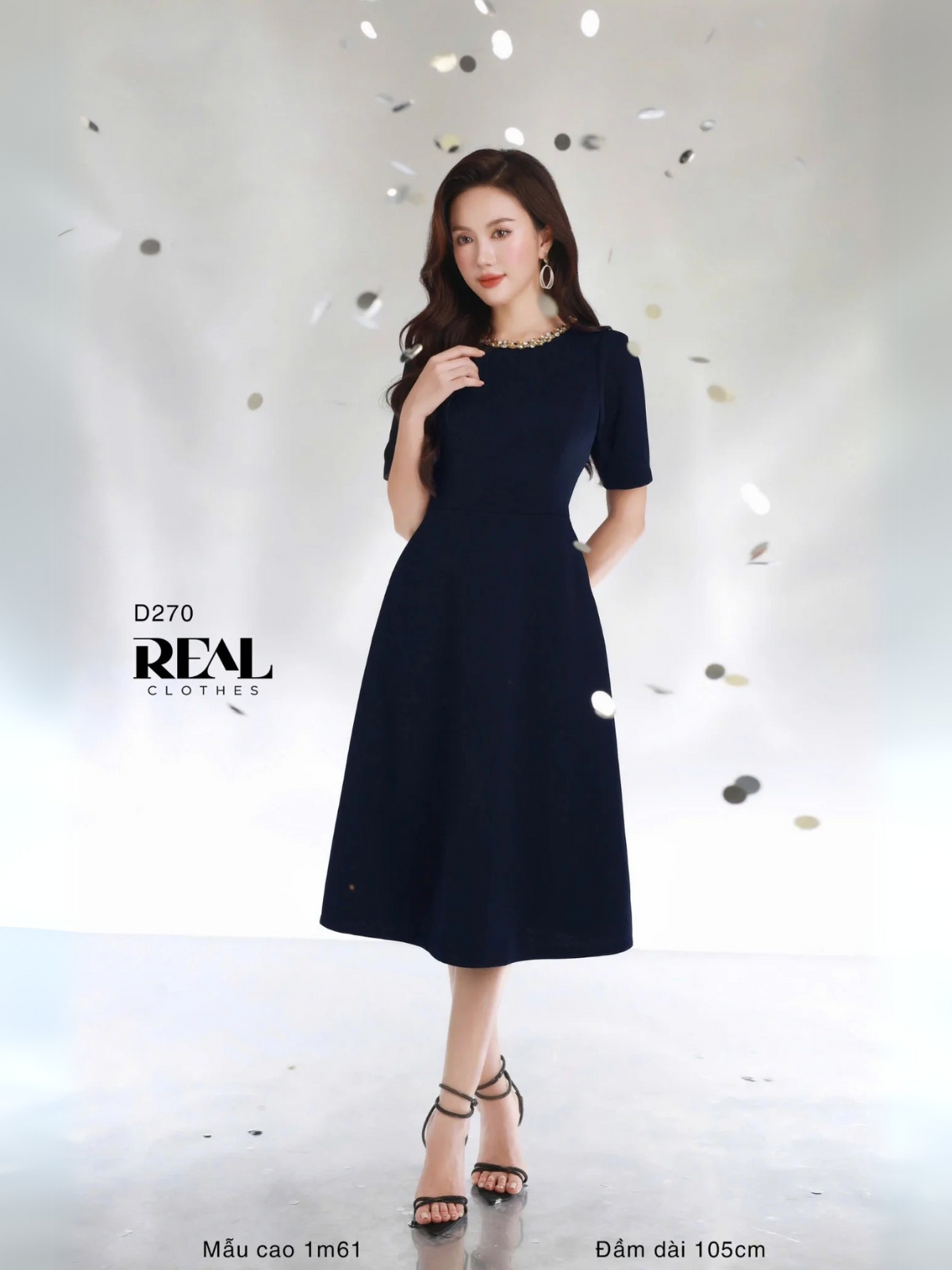 Đầm đính đá xanh đen - size S