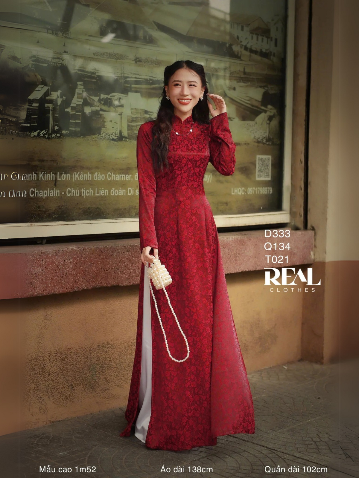  Áo dài truyền thống nhã an đỏ đô tay dài 