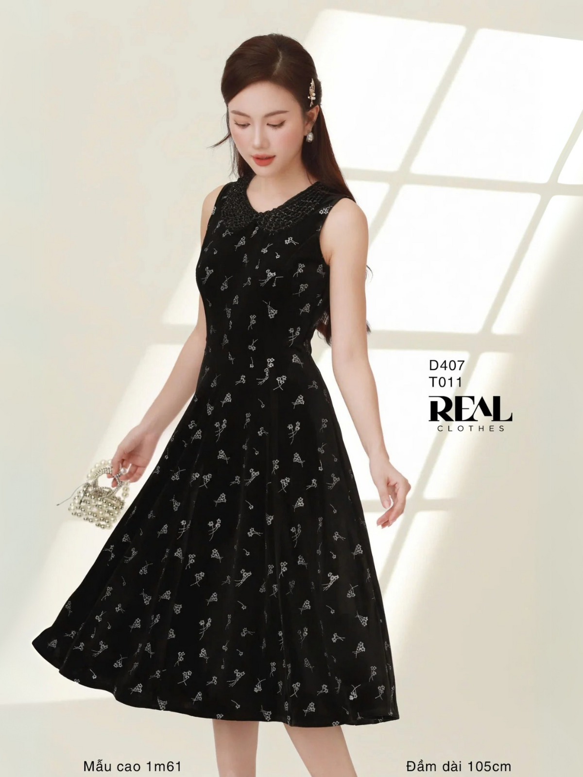 Đầm nhung cổ lá sen