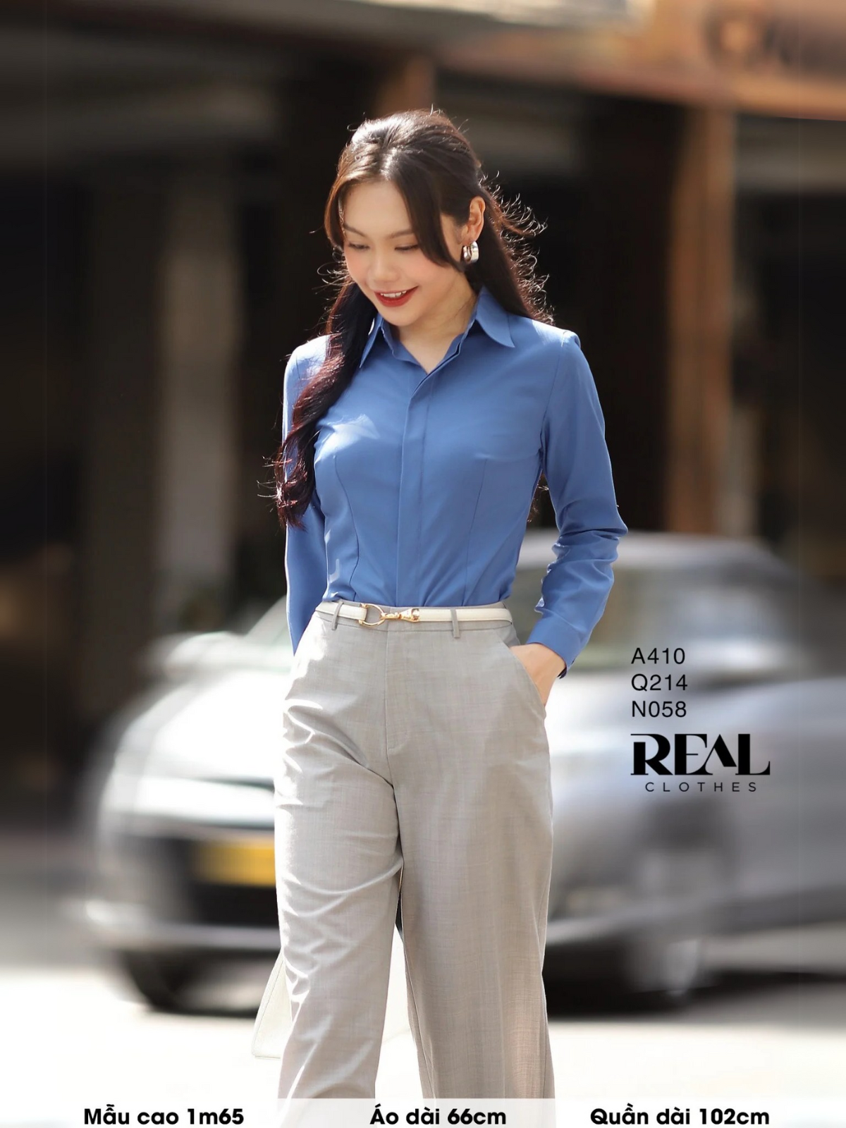 Sơ mi chít eo nano navy MỚI SALE - size XS