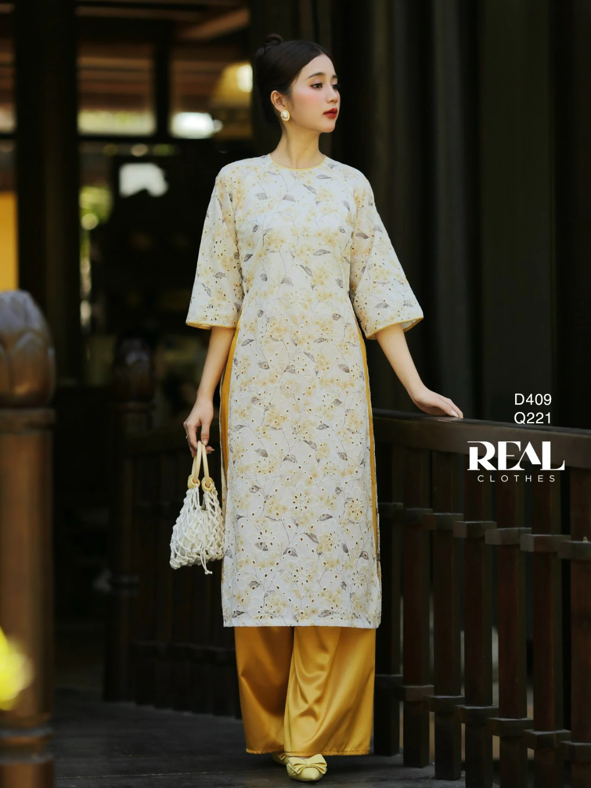  Áo dài cách tân thanh mai vàng LÓT SALE 