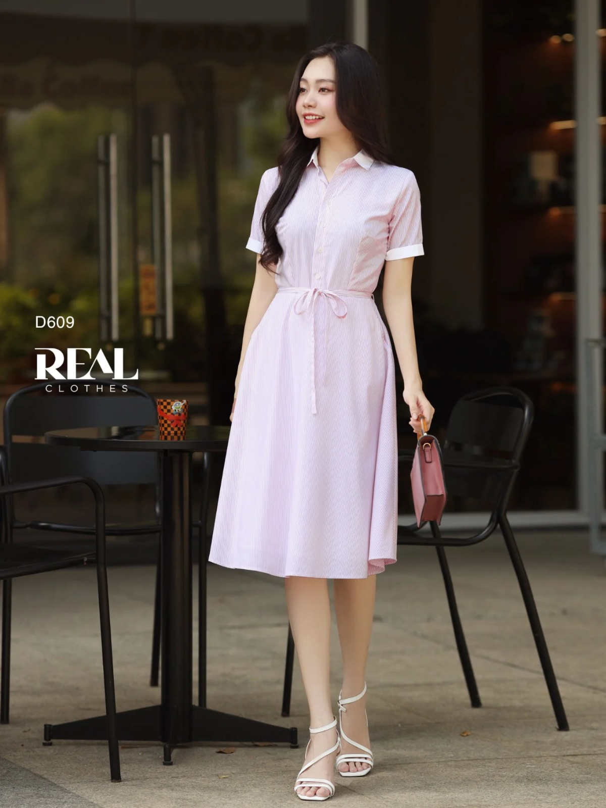 Đầm Sơ Mi Xòe Sọc Hồng