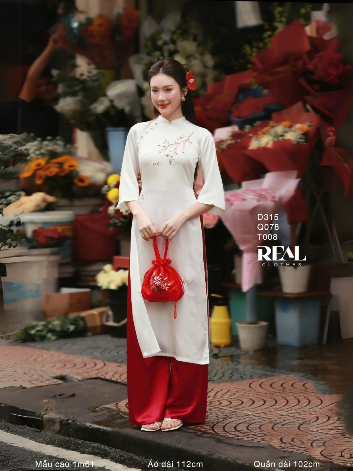  Áo dài cách tân Vivi trắng hoa mận 