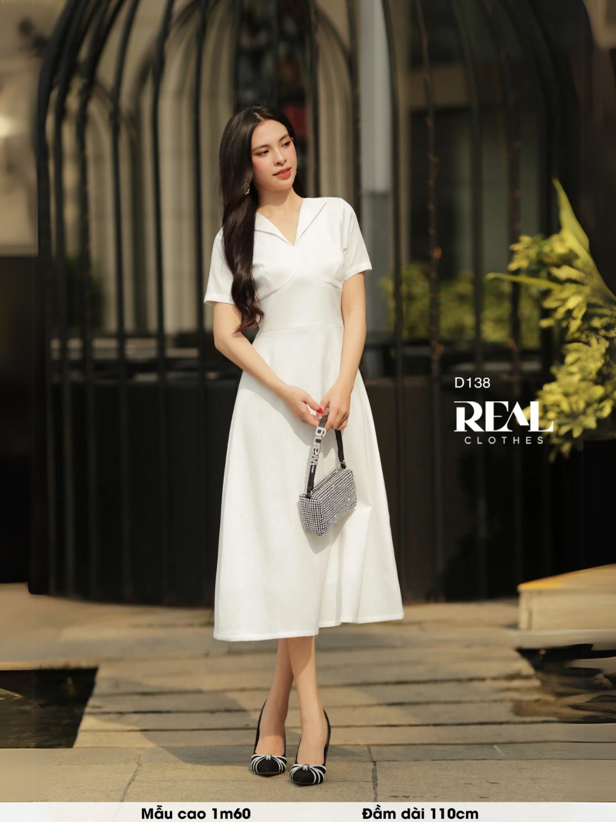 Đầm cúp ngực midi trắng