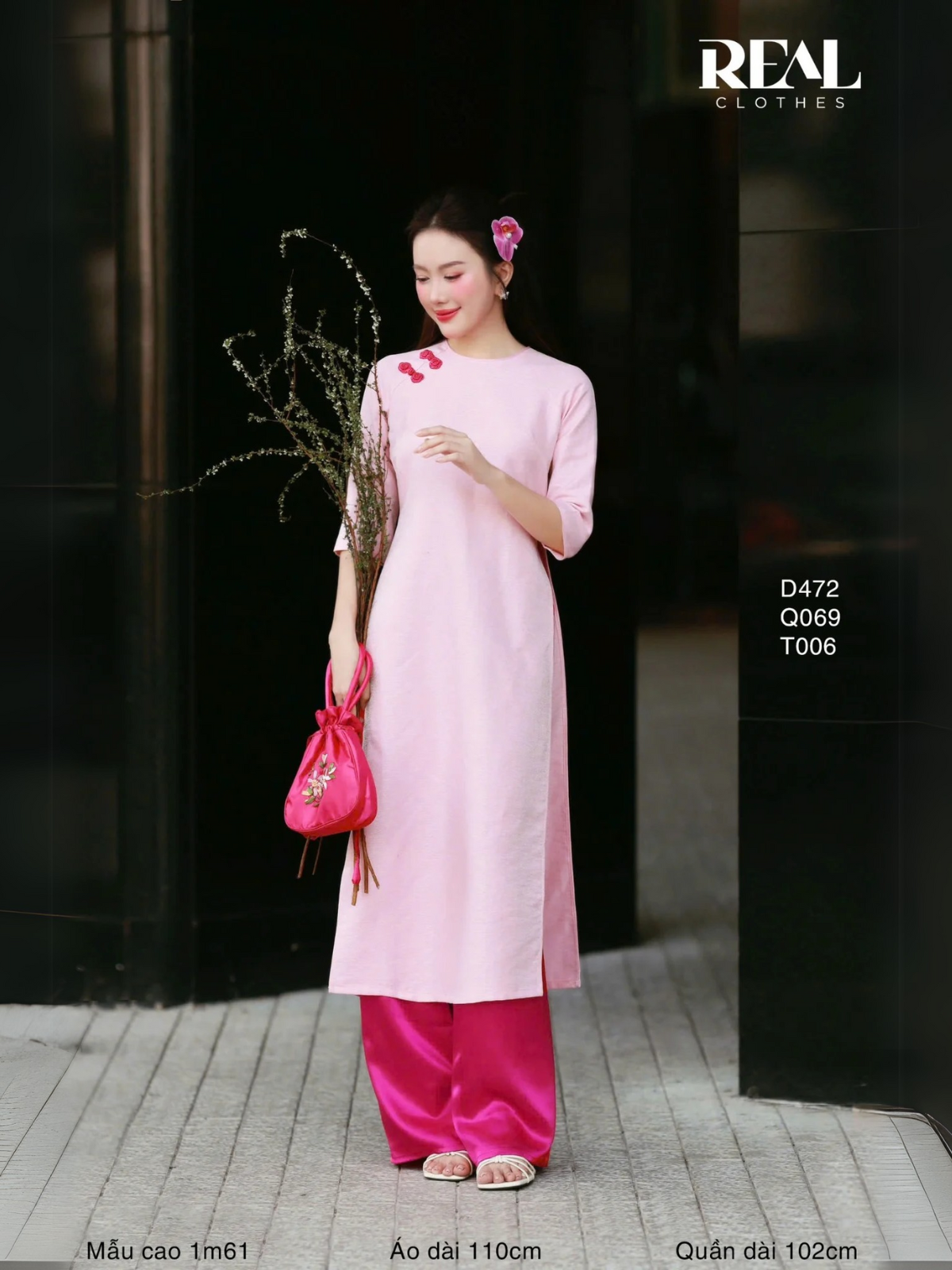  Áo Dài Cách Tân Nút Hoa Rose 