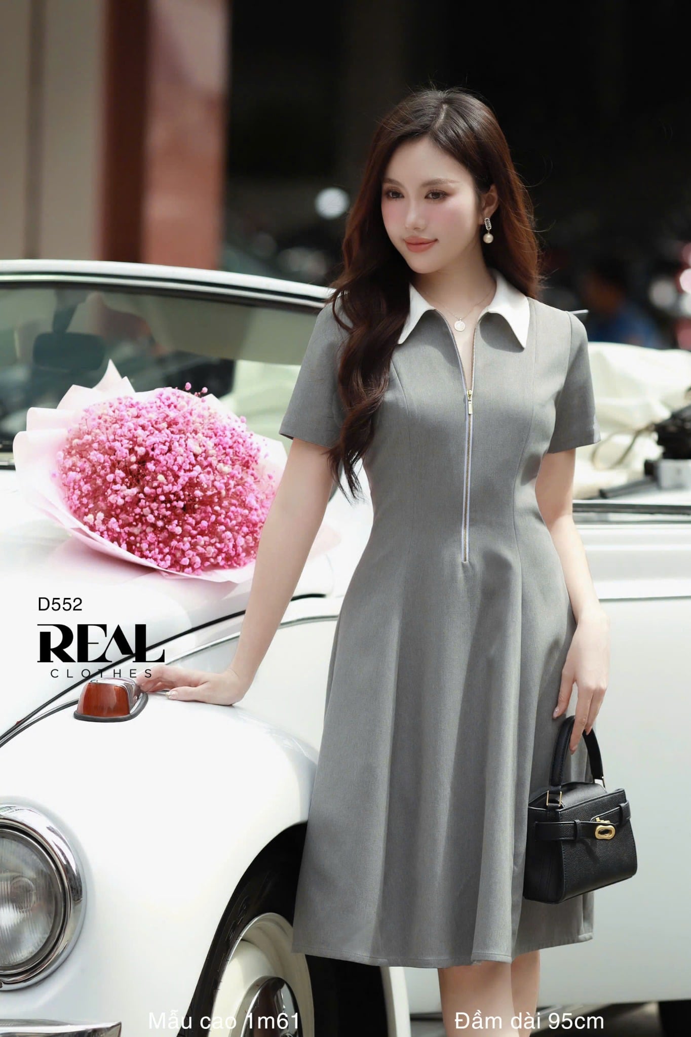 Đầm 8 mảnh zipper xám SALE