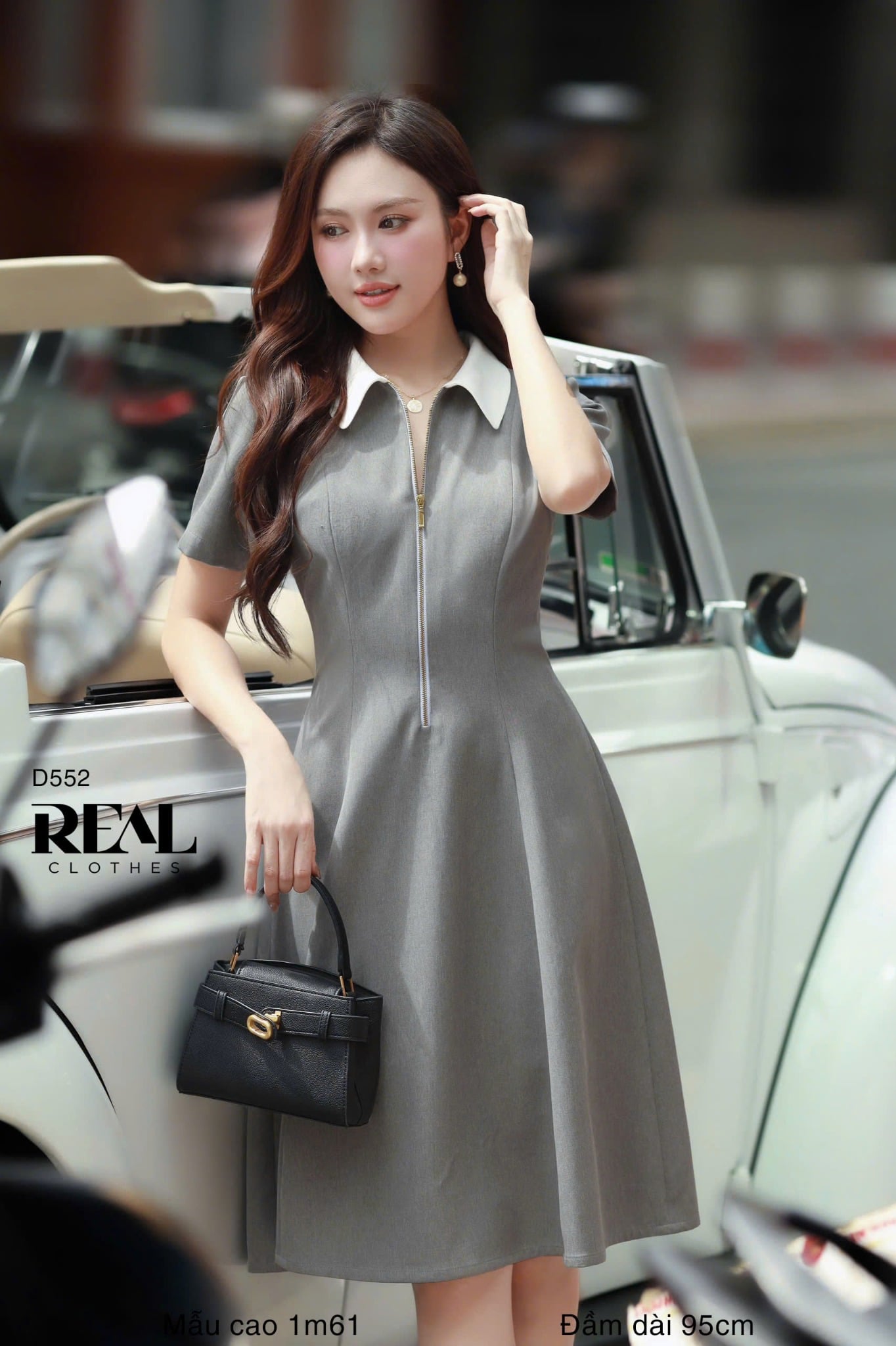 Đầm 8 mảnh zipper xám SALE