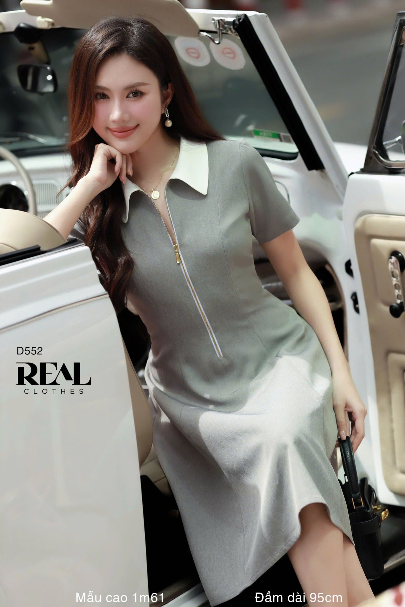 Đầm 8 mảnh zipper xám SALE