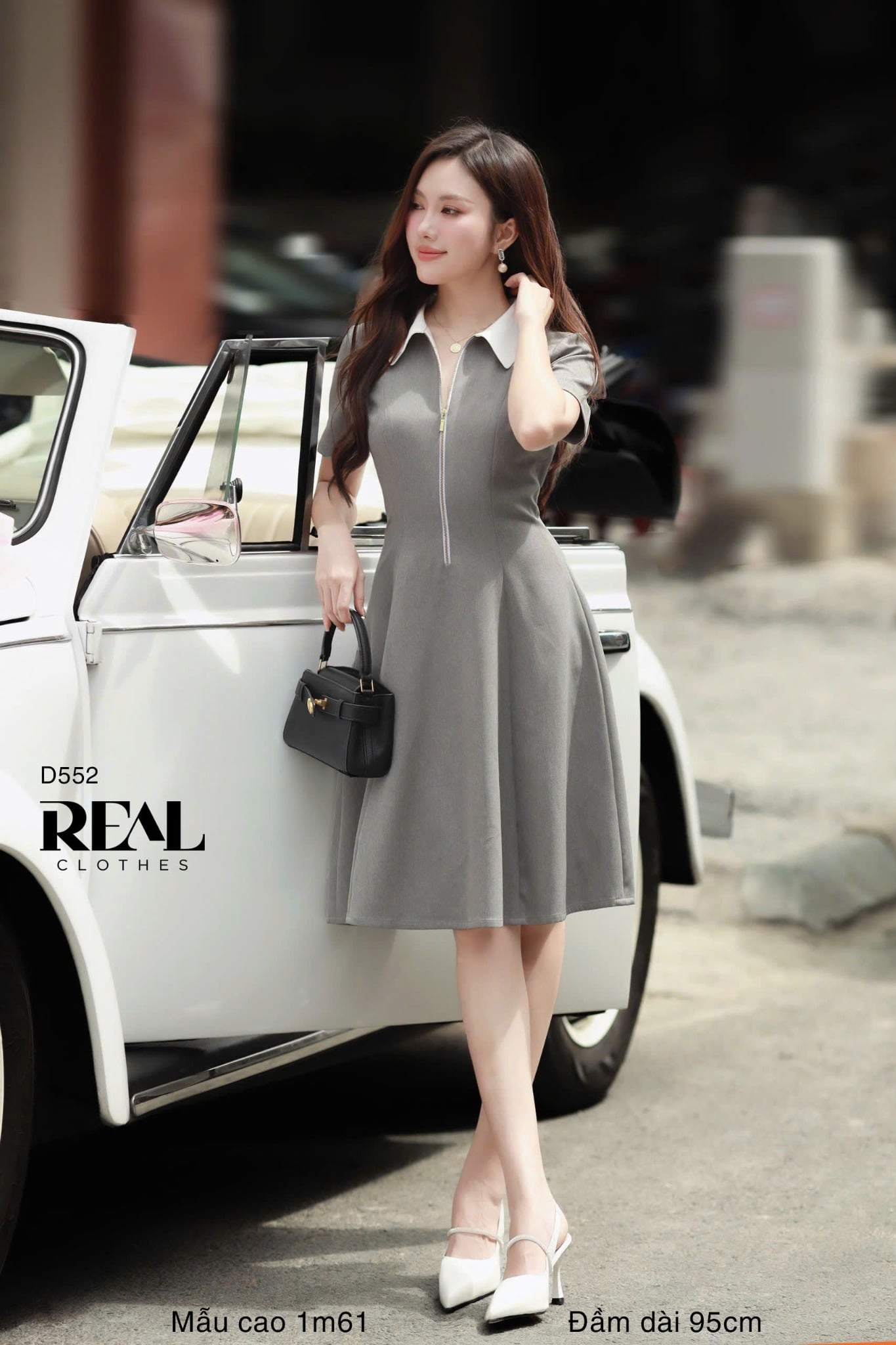 Đầm 8 mảnh zipper xám SALE