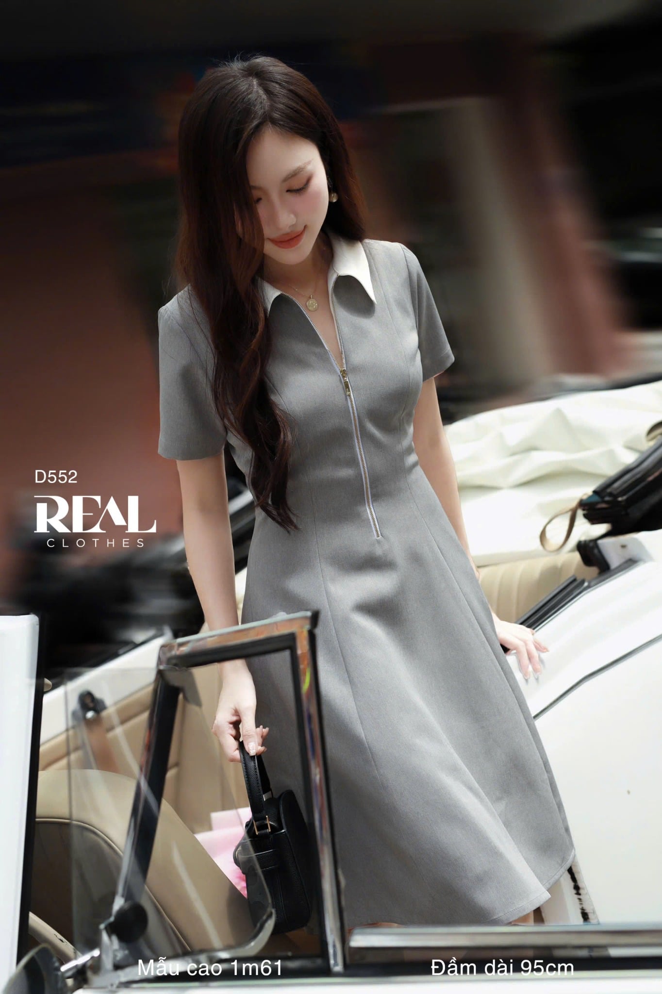 Đầm 8 mảnh zipper xám SALE