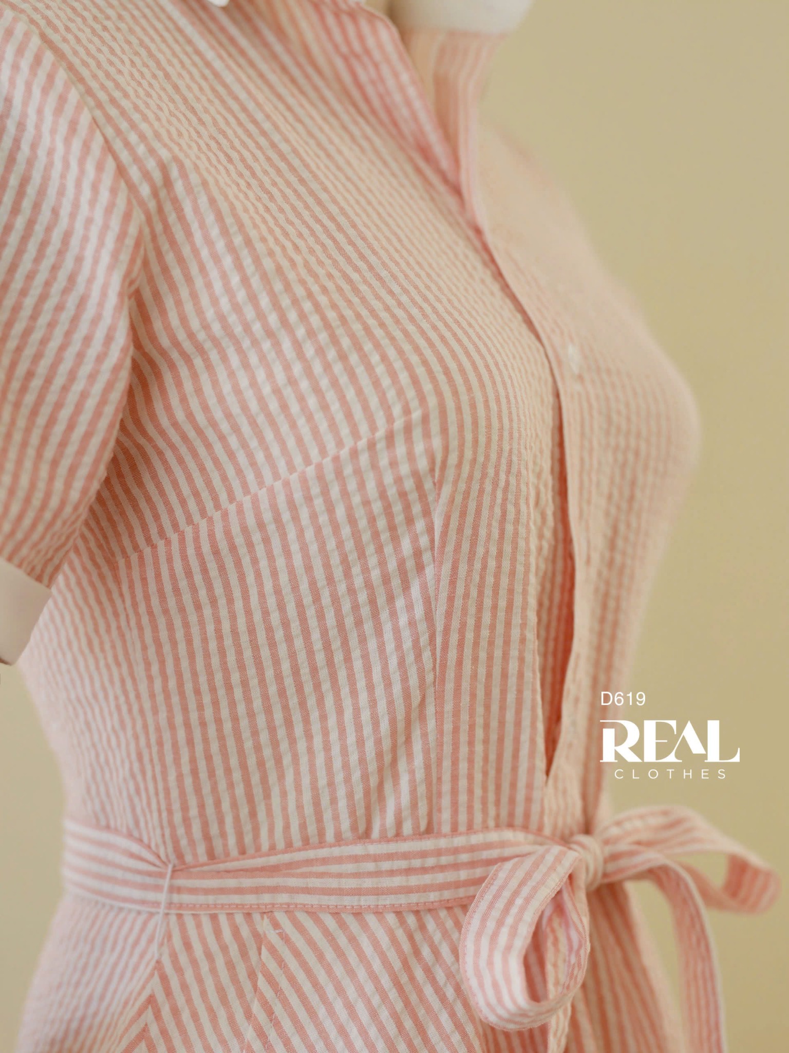 Đầm sơ mi xòe sọc cam