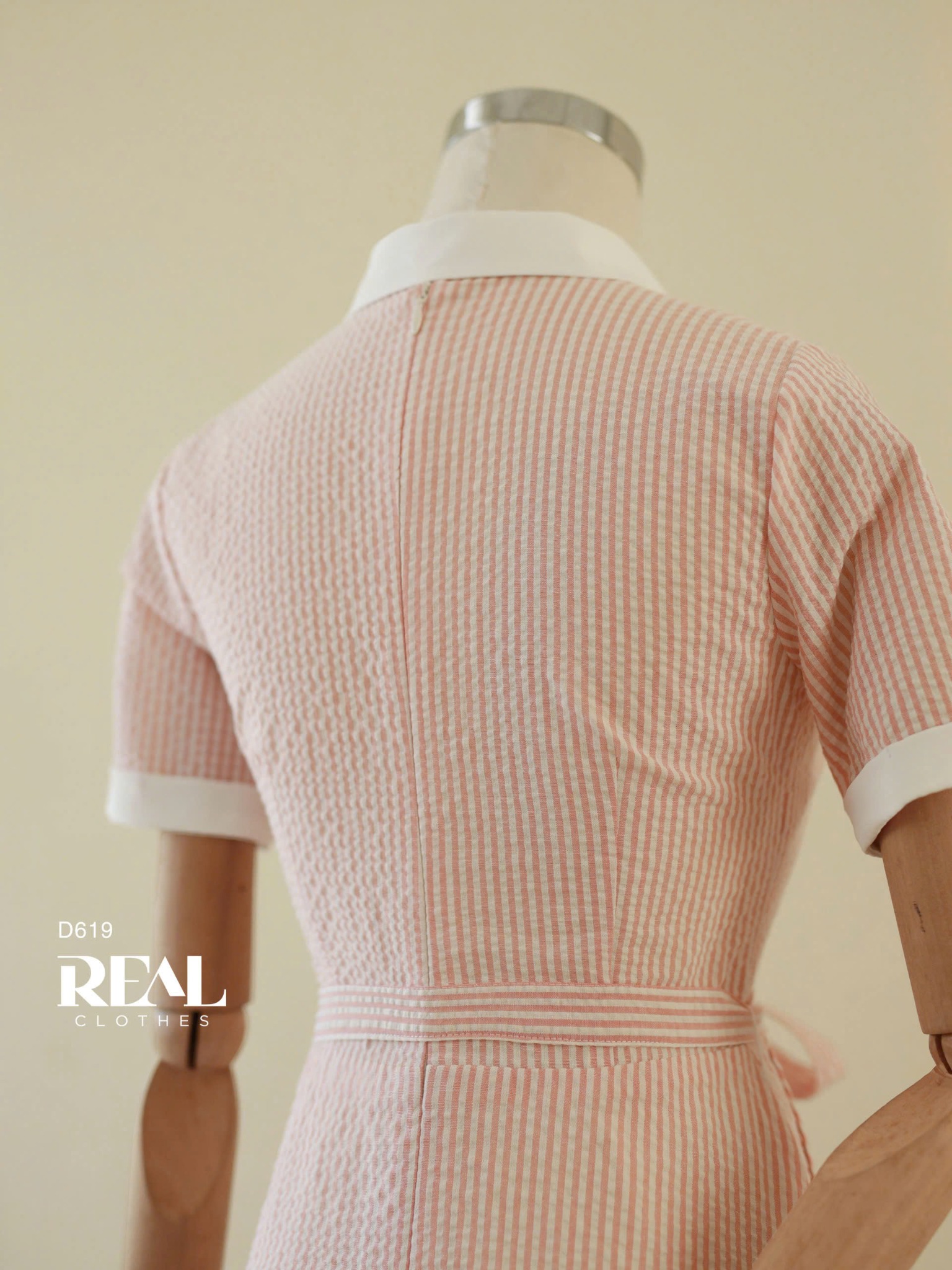 Đầm sơ mi xòe sọc cam