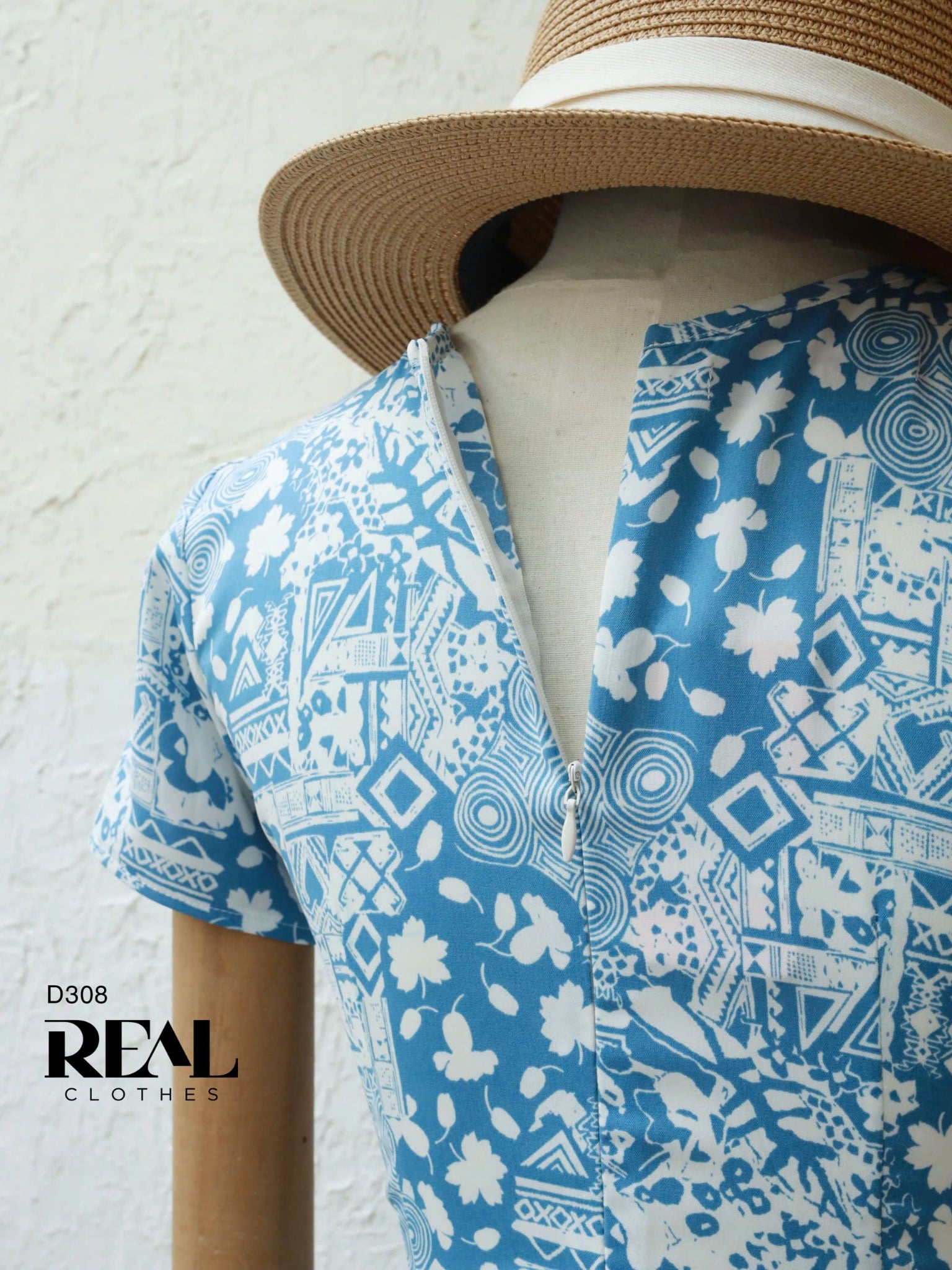 Đầm cổ tròn cách điệu hoa xanh SALE - size S