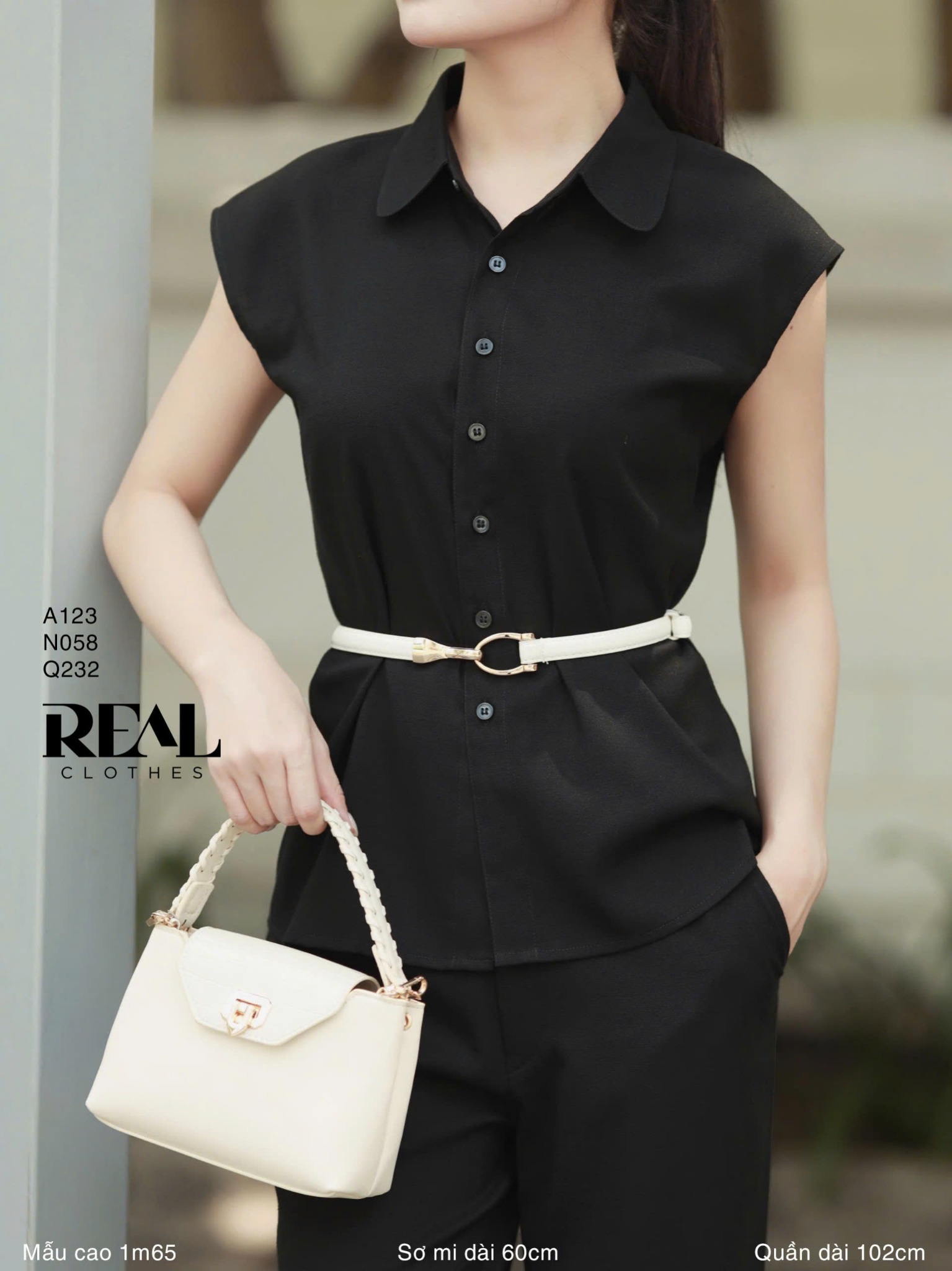 Sơ mi tay liền linen đen