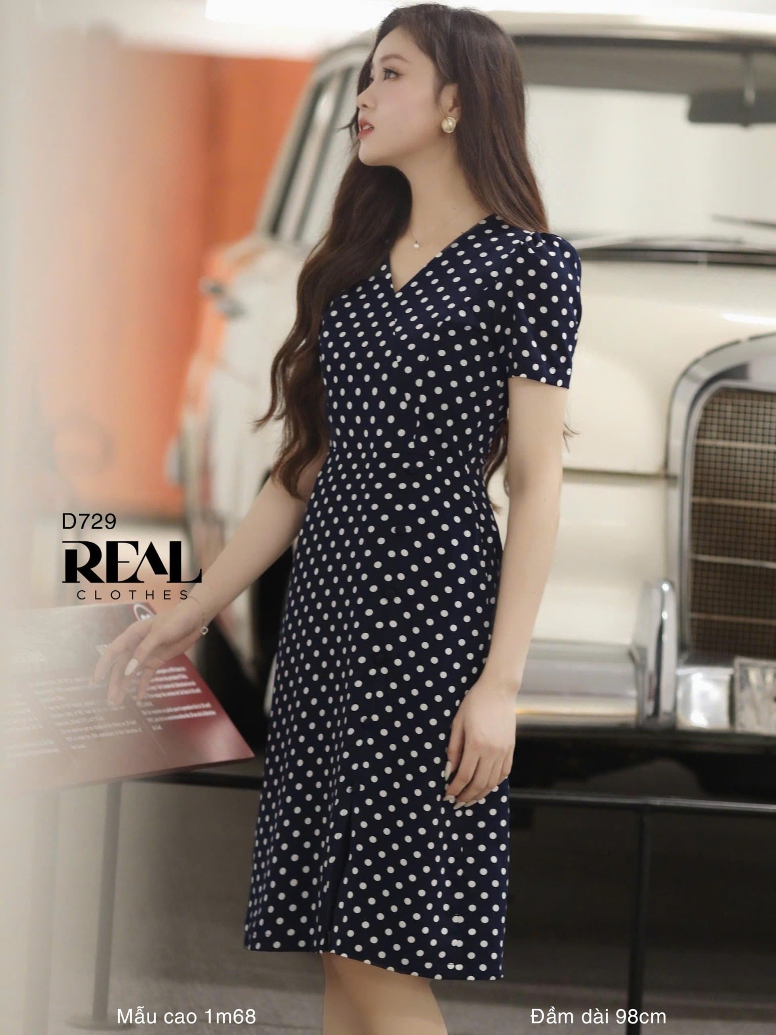 Đầm chéo chấm bi xanh MỚI SALE