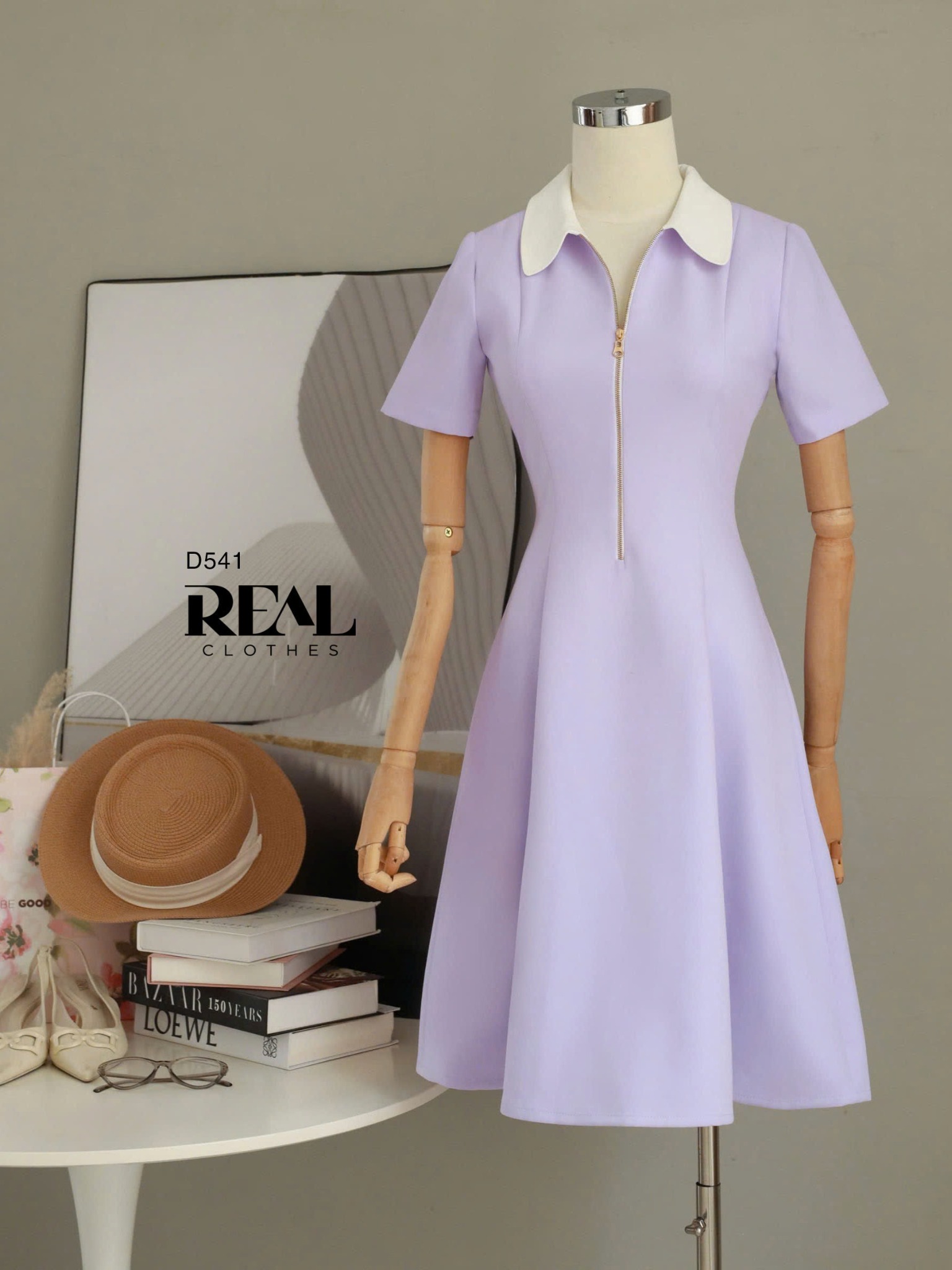 Đầm 8 mảnh zipper tím nhạt