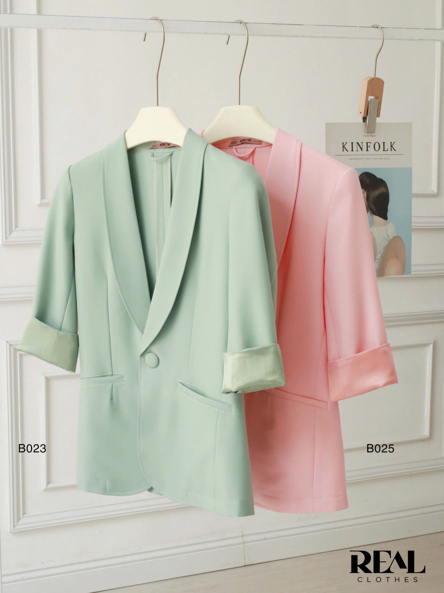 Blazer dài hồng satin