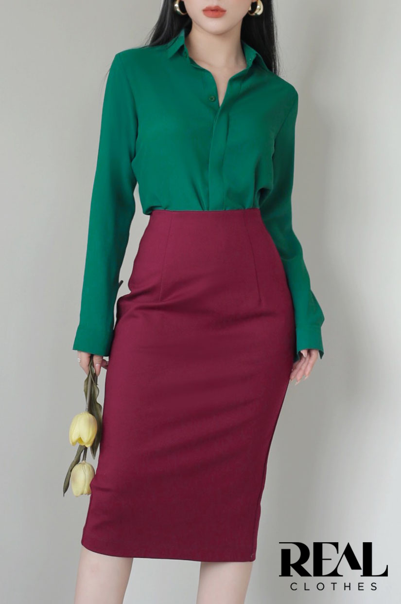 Sơ mi cổ mềm xanh lá MỚI