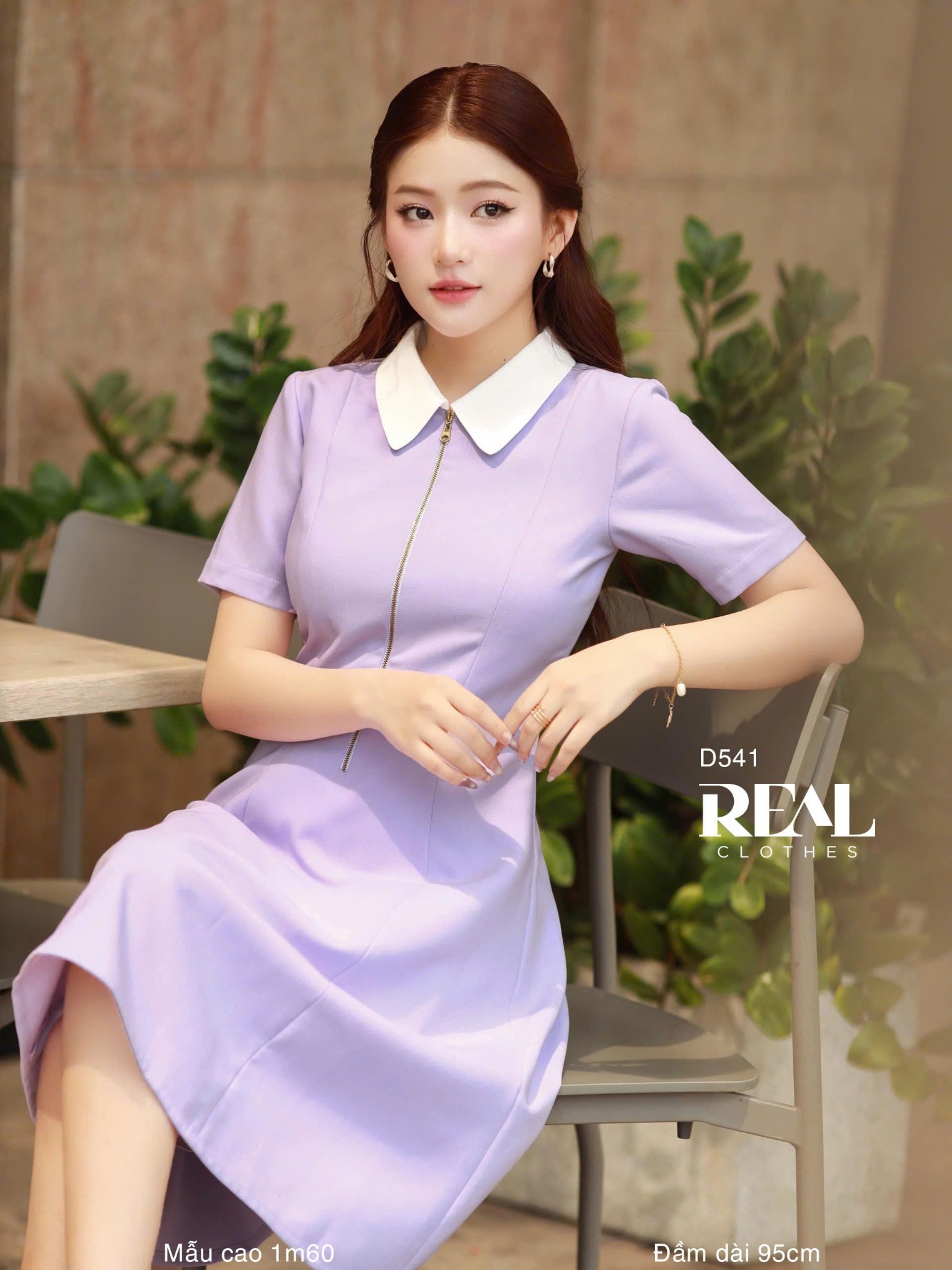 Đầm 8 mảnh zipper tím nhạt