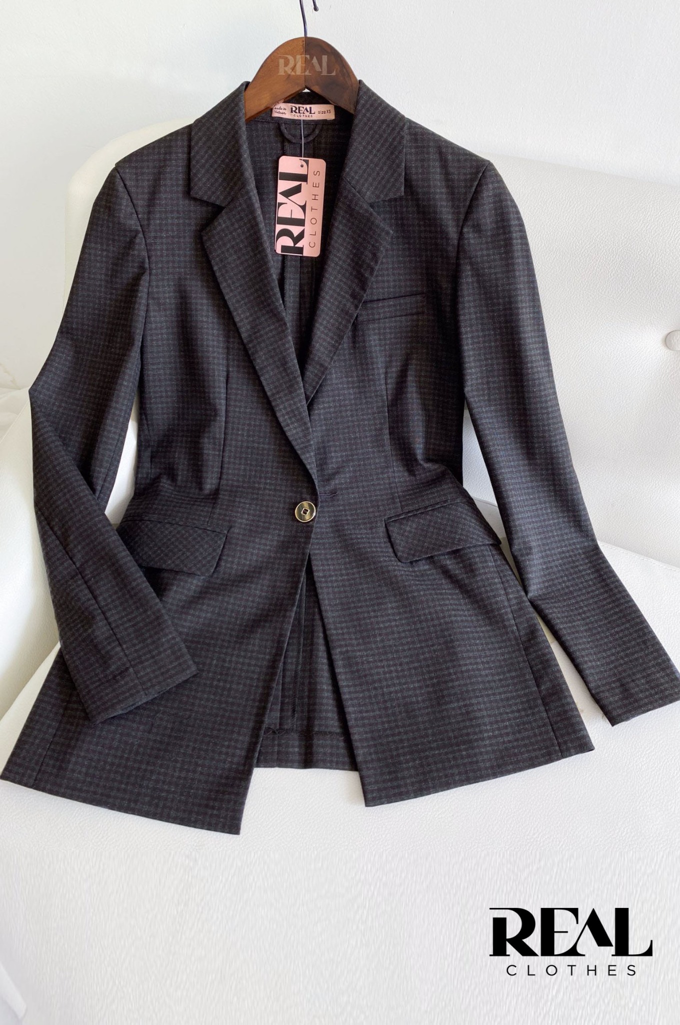 Blazer Clara ô vuông nâu SALE