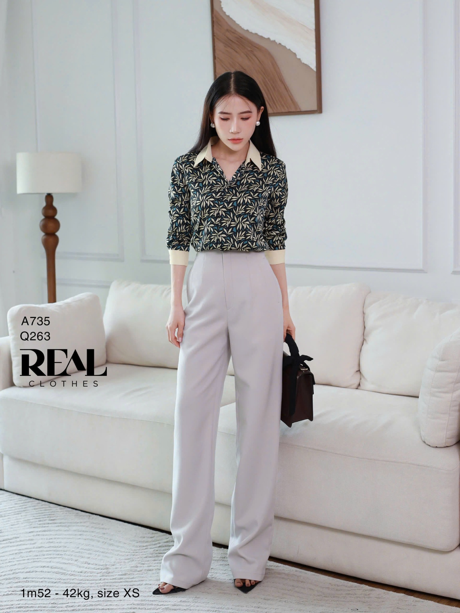 Sơ mi phối cổ lá xanh SALE