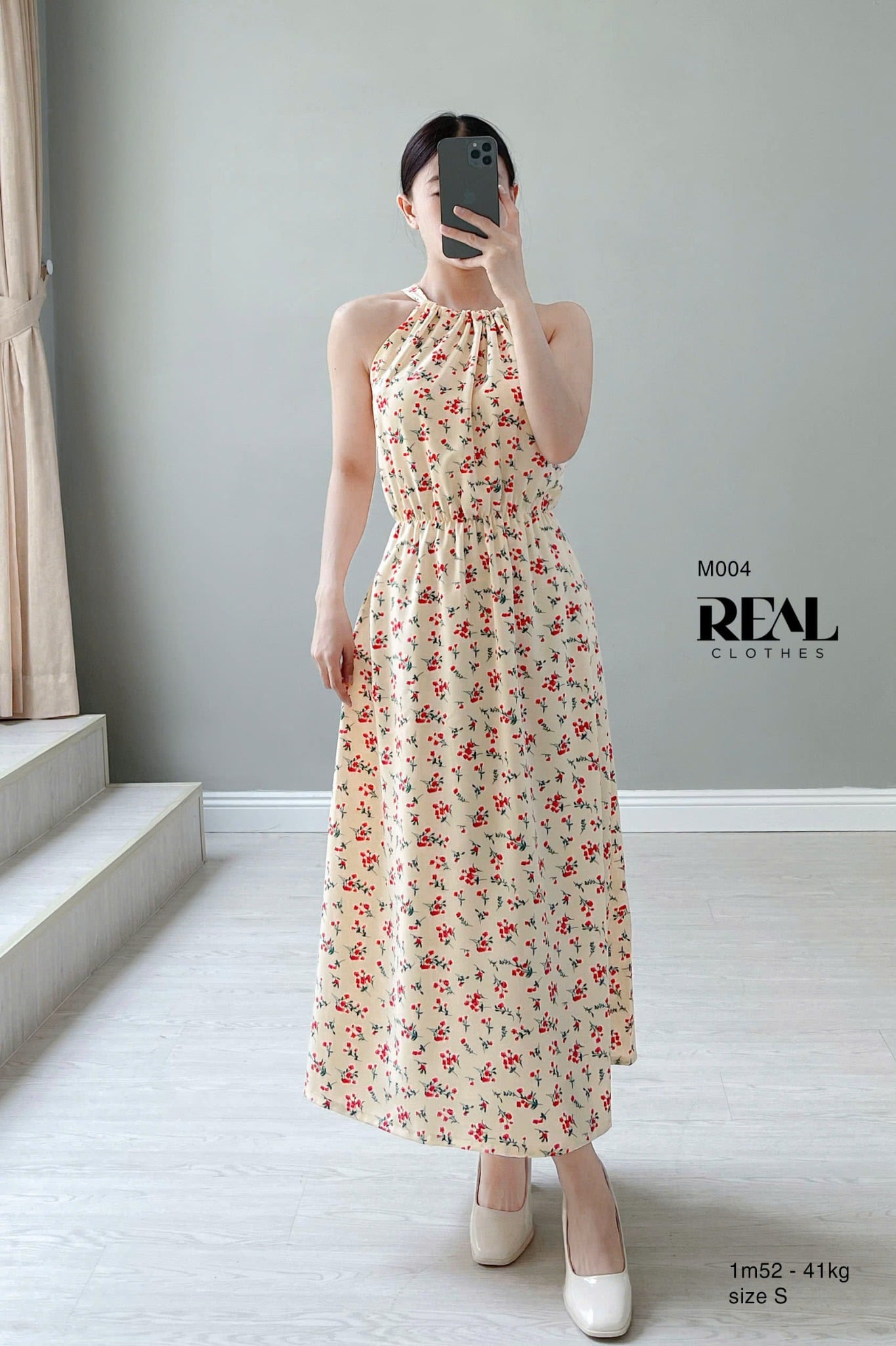 Maxi yếm midi hoa kem SALE - size L