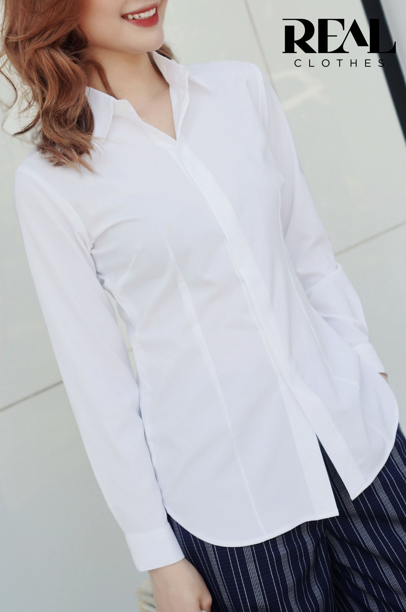 Sơ mi chít eo nano trắng