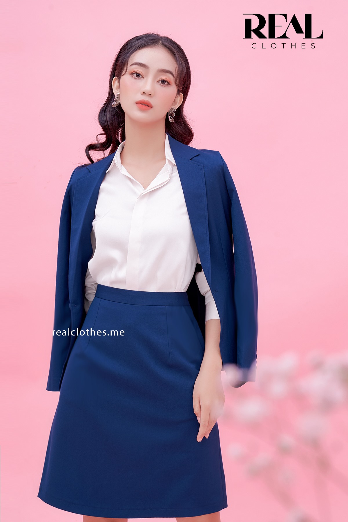 Blazer dài tay dài xanh cổ vịt
