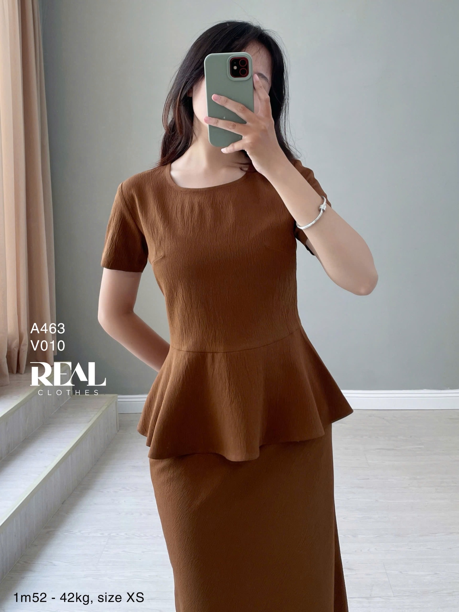 Áo peplum tay đủ nâu SALE